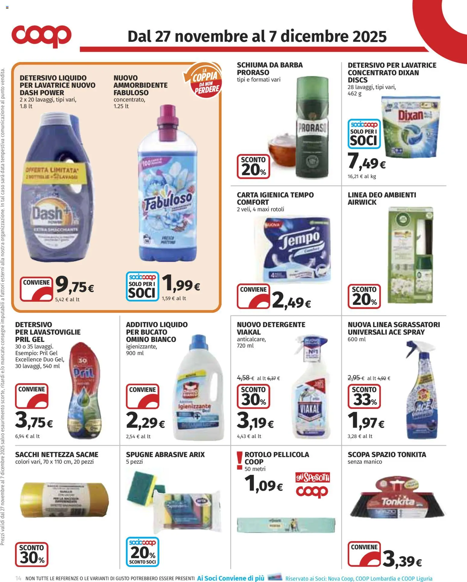 Volantino COOP del 27.11.2025 | Pagina: 14 | Prodotti: Detergente, Lavatrice, Lavastoviglie, Scopa