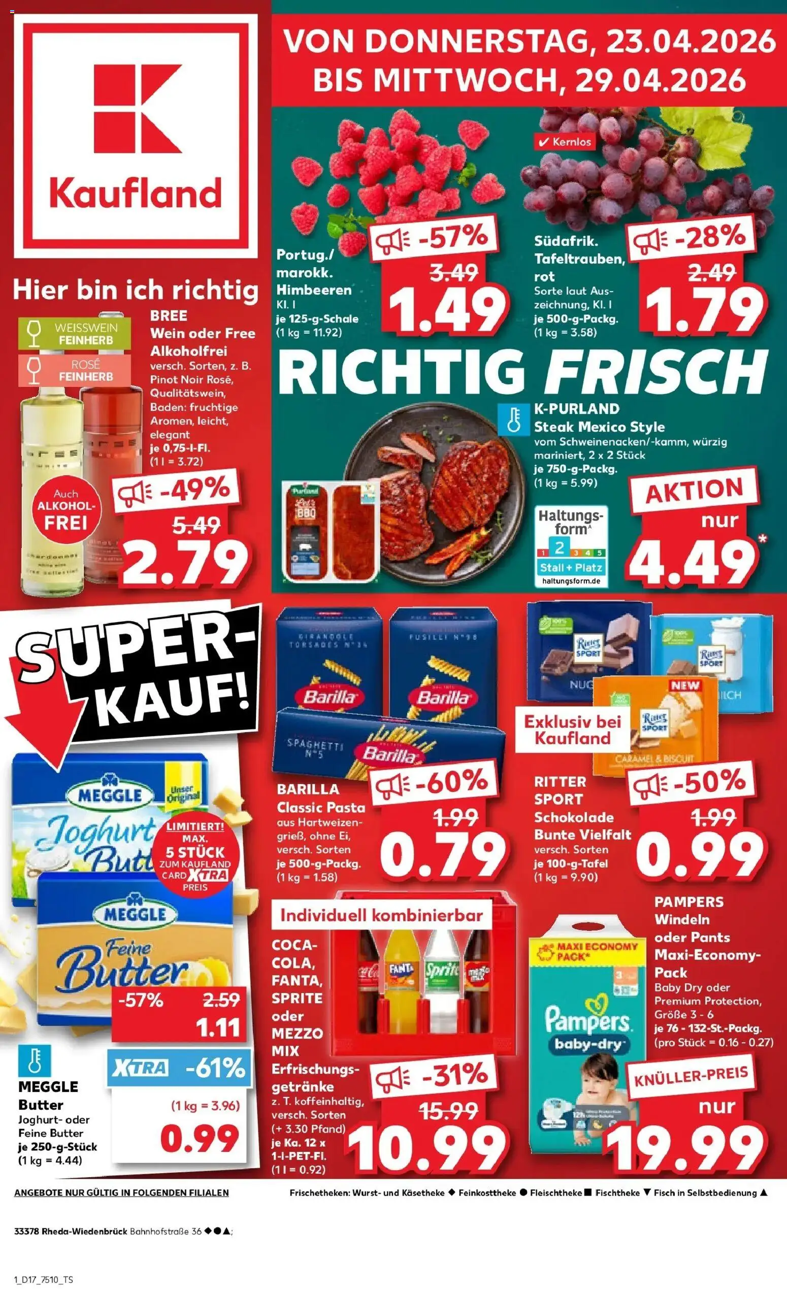 Kaufland Prospekt Rheda-Wiedenbrück	 – gültig ab 23.04.2026 | Seite: 1 | Produkte: Himbeeren, Joghurt, Oder mezzo mix, Steak