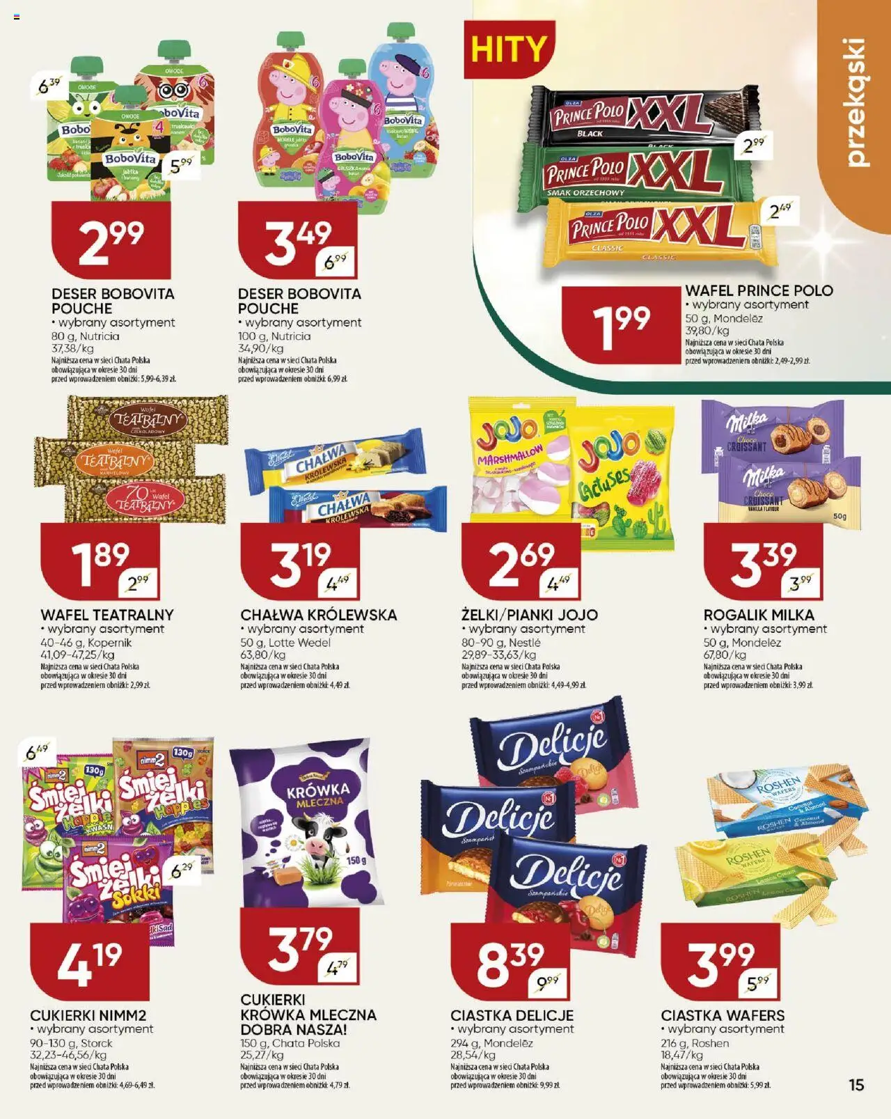Chata Polska Gazetka od 13.08.2025 | Strona: 15 | Produkty: Gruszka, Prince polo xxl, Milka, Ciastka