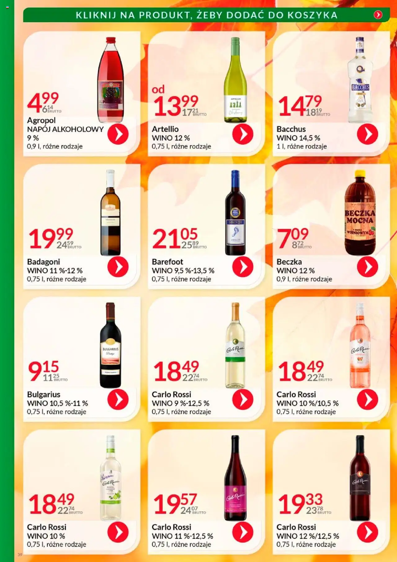 Eurocash Gazetka - Katalog Alkoholowy od 01.10.2025 | Strona: 39 | Produkty: Wino, Carlo Rossi