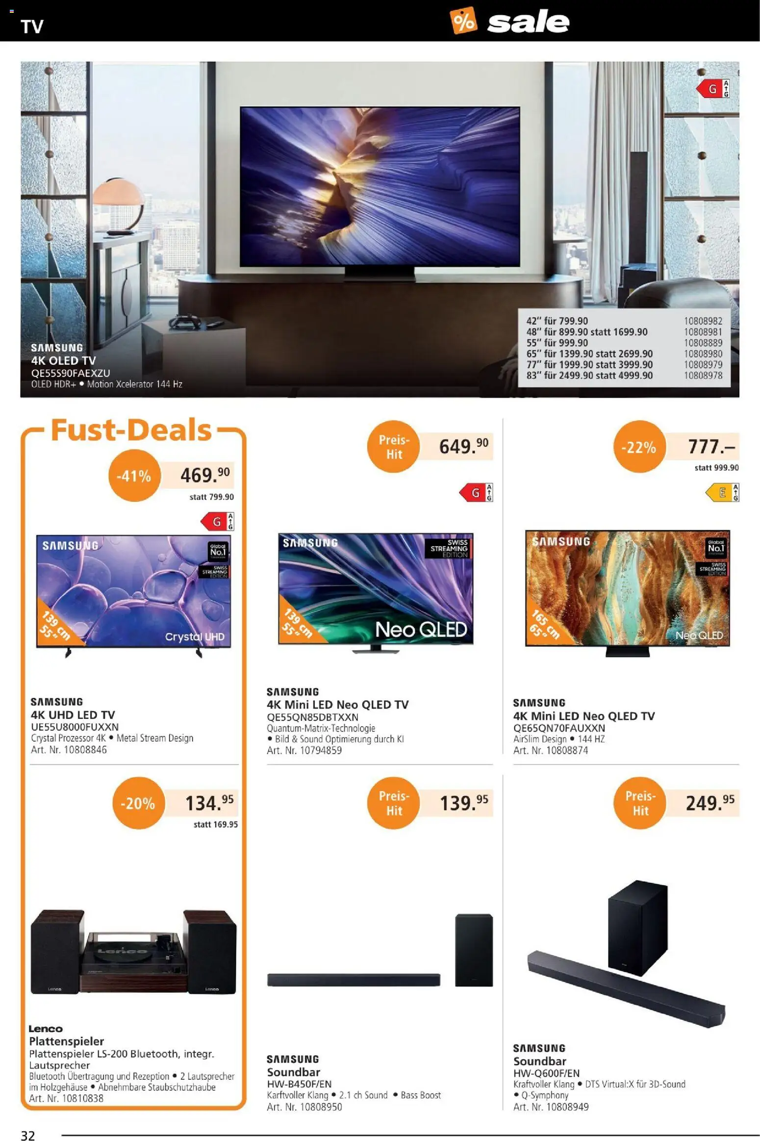Fust Aktionen – gültig ab 25.12.2025 | Seite: 32 | Produkte: Soundbar, TV, Samsung, Lautsprecher