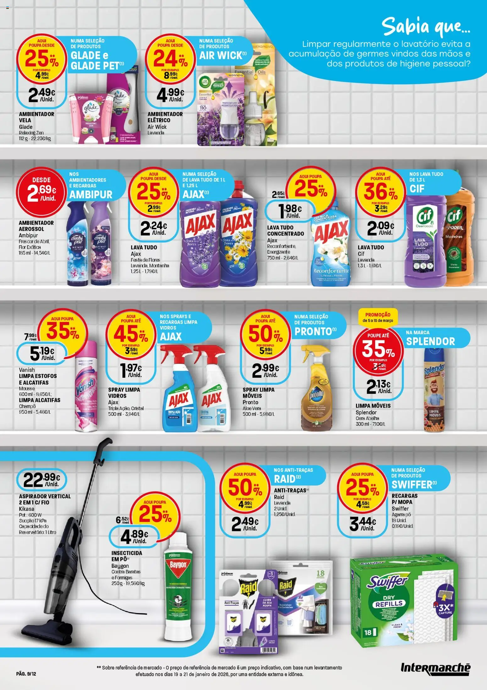 Intermarché Limpeza Super │ válido de 05.03.2026 | Página: 9 | Produtos: Aspirador, Base, Madeiras, Lavatório