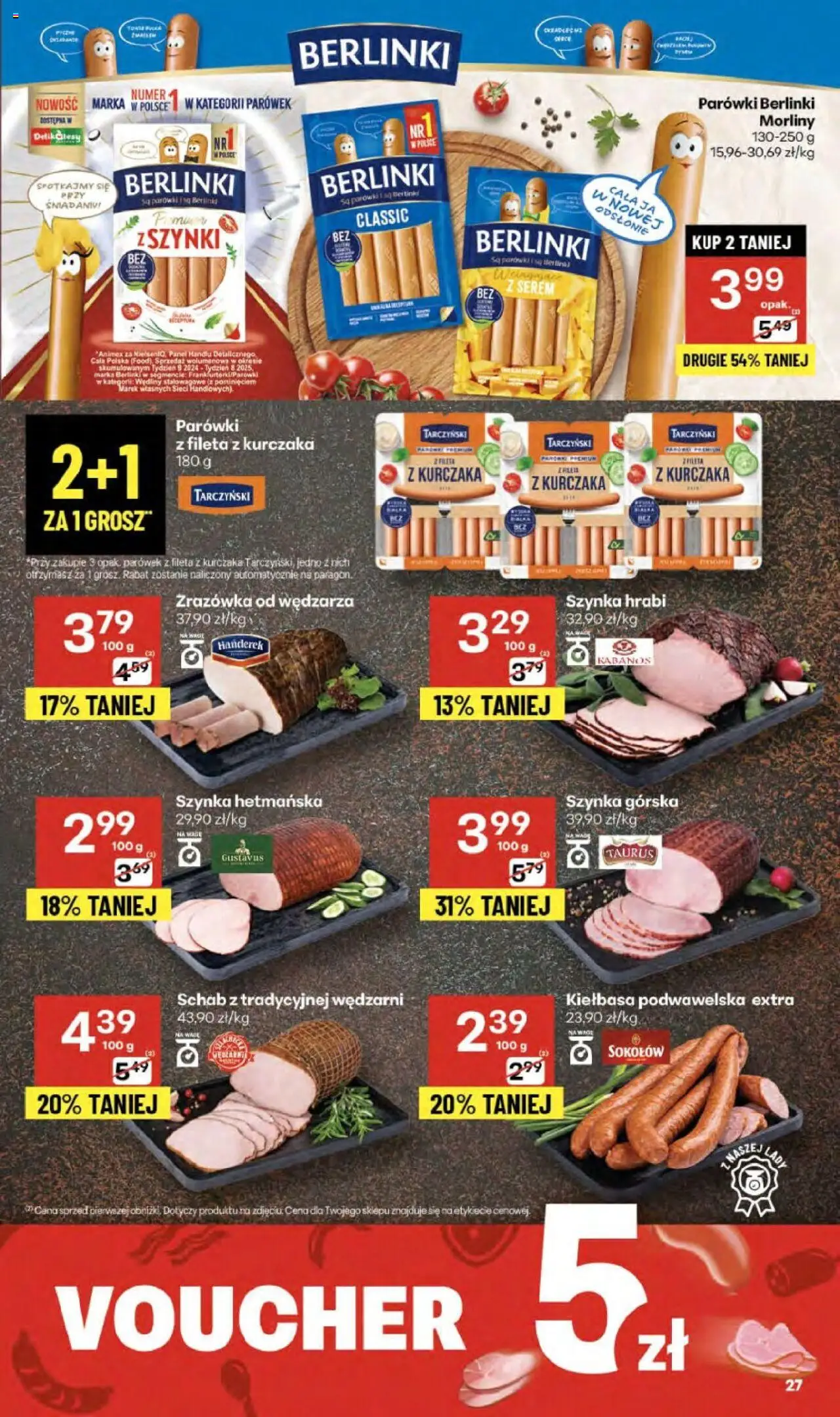 Delikatesy Centrum Gazetka - Sklepy Własne od 18.09.2025 | Strona: 27 | Produkty: Parówki, Szynka, Kiełbasa podwawelska, Wędliny