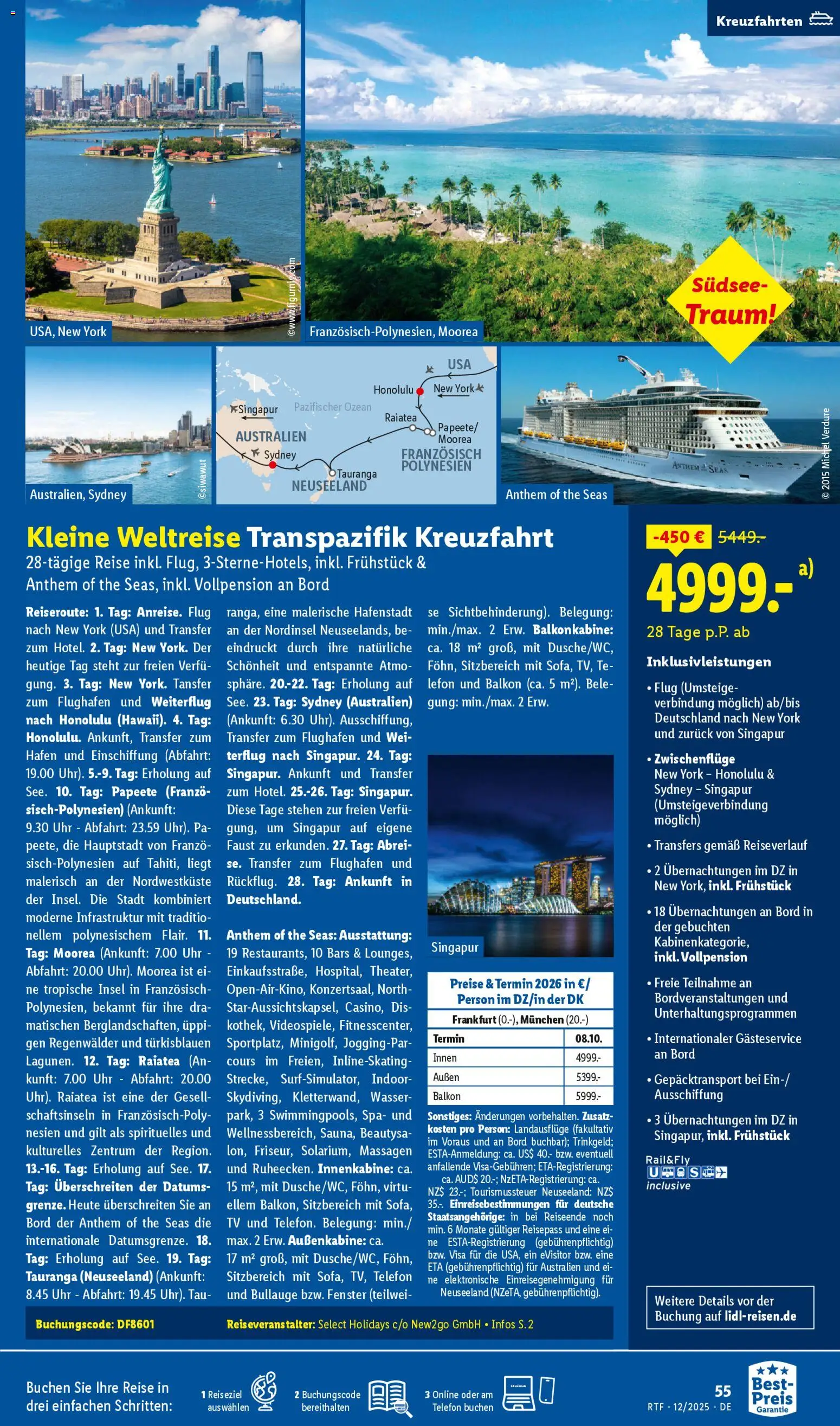 Lidl Reisen Dezember/Januar Reise-Highlights – gültig ab 12.12.2025 | Seite: 55 | Produkte: Wasser, Telefon, Uhr, TV