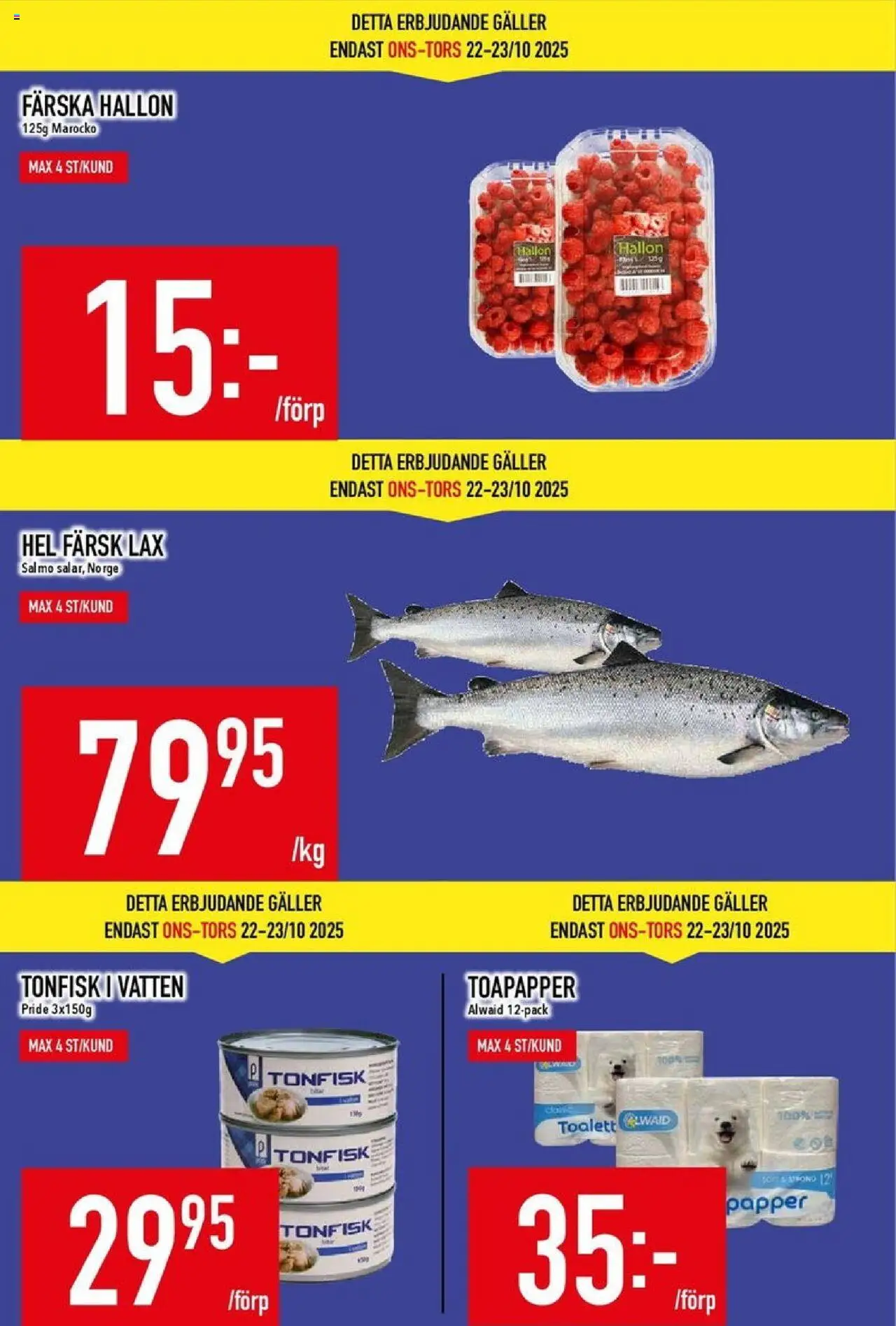 Matdax reklamblad aktuell från 20.10.2025 | Sida: 3 | Produkter: Galler, Papper, Tonfisk, Hallon