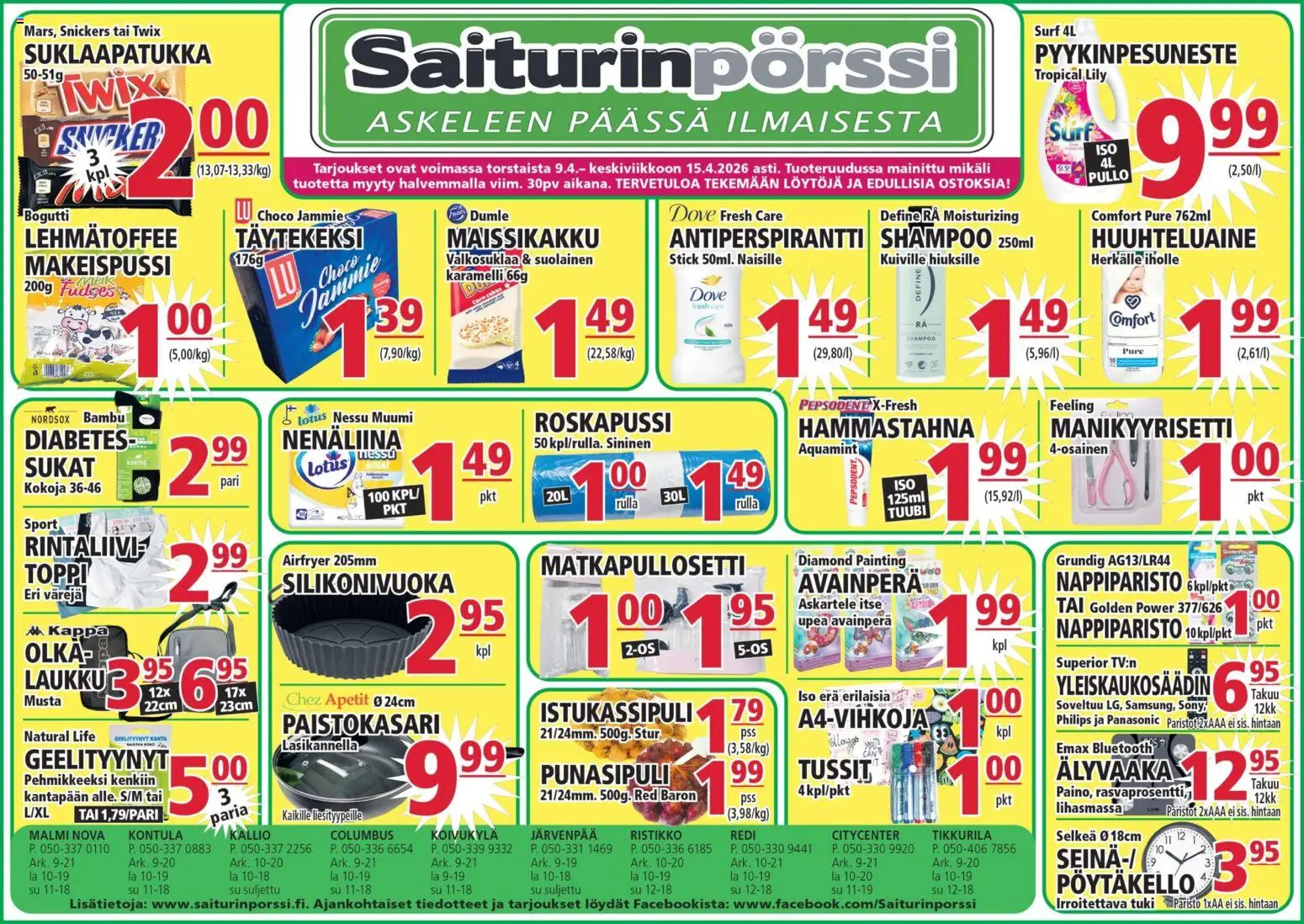 Saiturinpörssi tarjoukset – voimassa 09.04.2026 alkaen | Sivu: 1 | Tuotteet: Laukku, Antiperspirantti, Sukat, Punasipuli