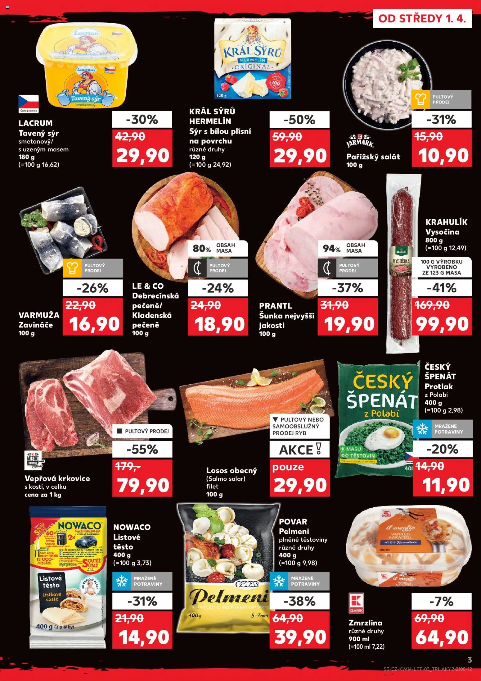 Kaufland leták - Liberec od 01.04.2026 | Strana: 3 | Produkty: Tavený sýr, Sýr, Hermelín, Špenát