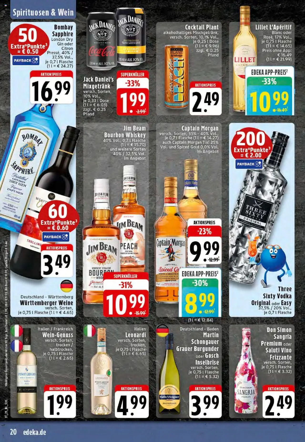 Edeka prospekt Rheine	 - gültig ab dem 27.07.2025 | Seite: 20 | Produkte: Jim beam, Captain morgan, Wein, Bourbon