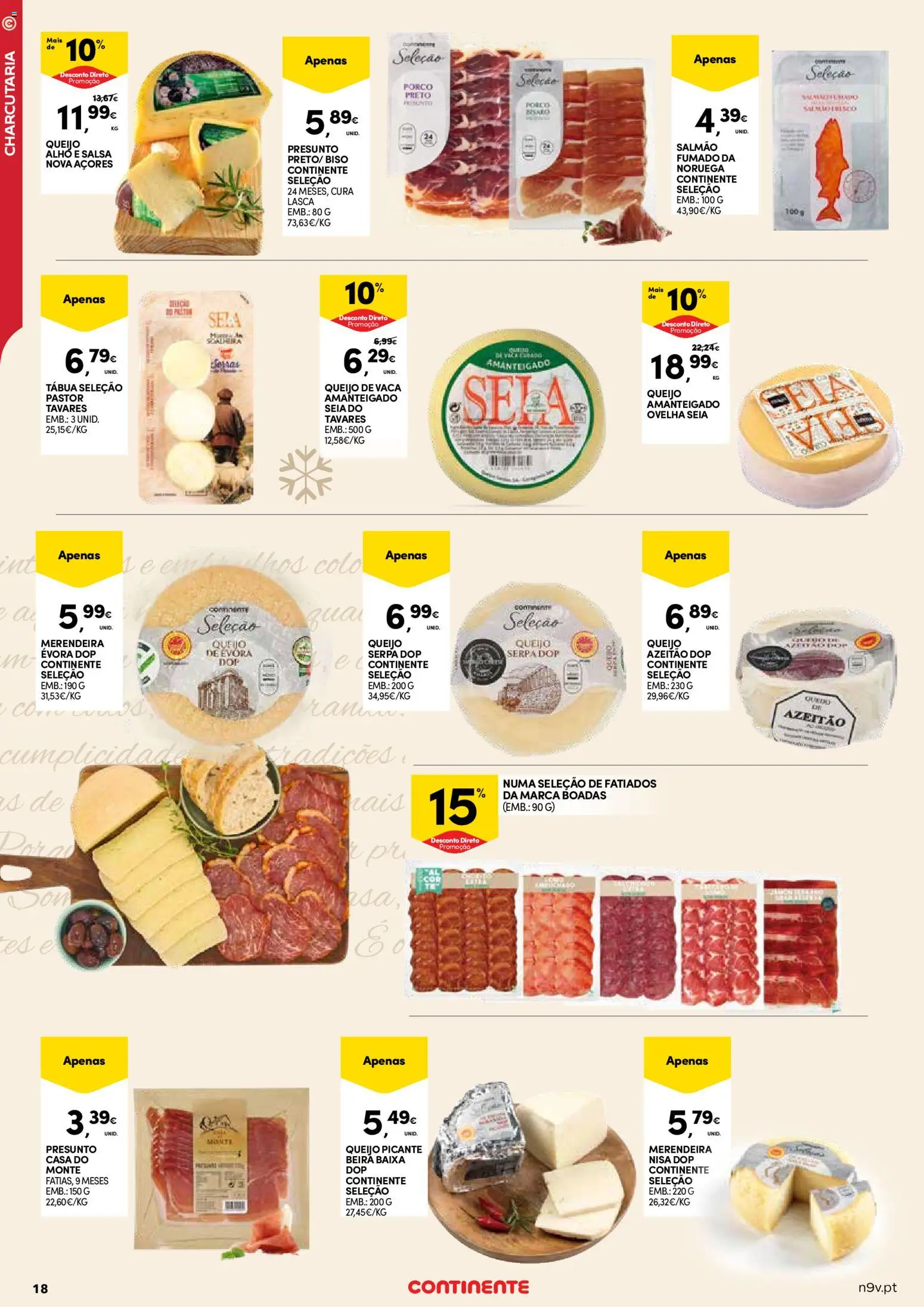 Continente - Açores: Natal │ válido de 11.12.2025 | Página: 18 | Produtos: Tábua, Salmão, Queijo, Presunto