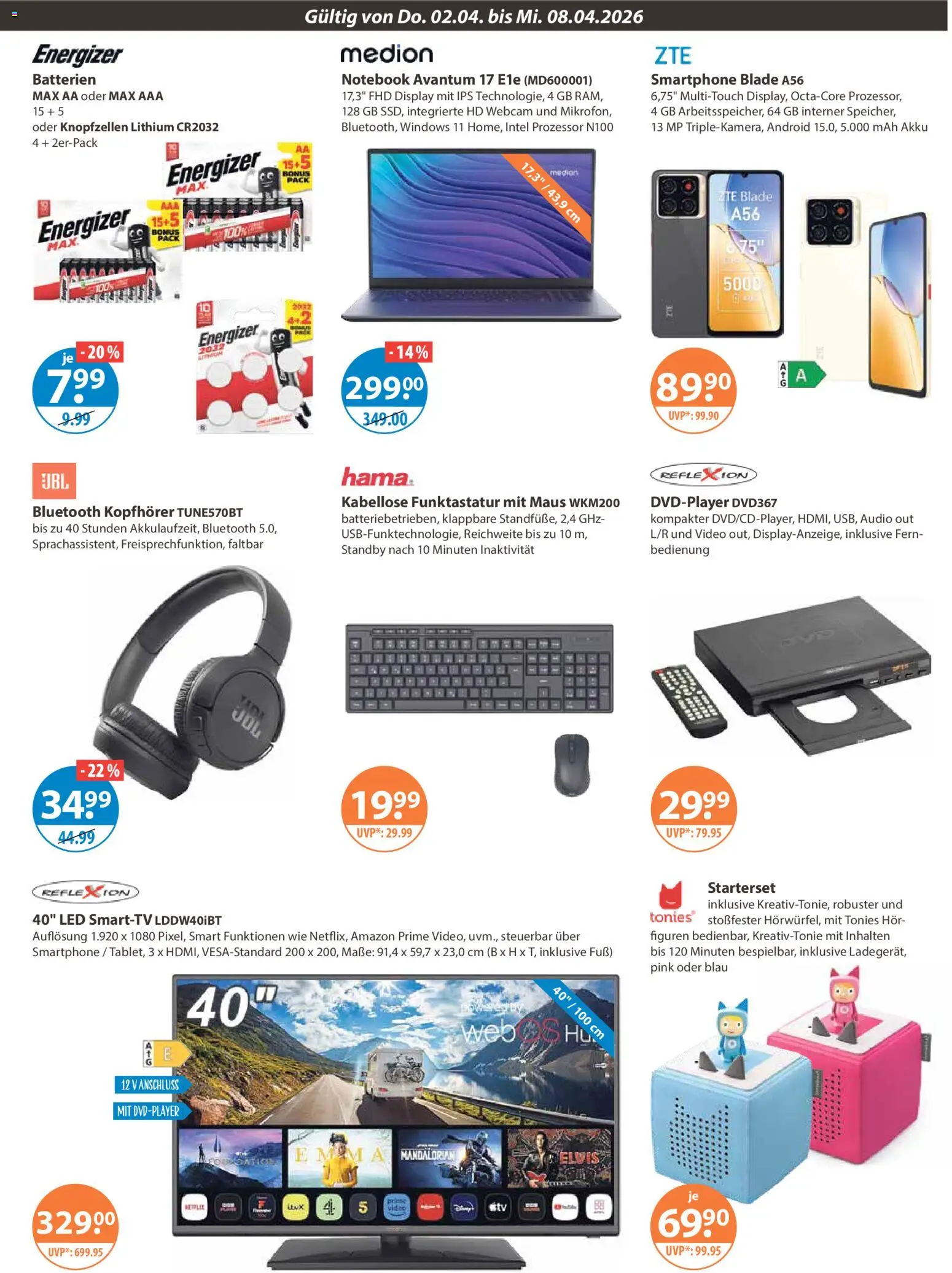 V-Markt Angebote – gültig ab 02.04.2026 | Seite: 23 | Produkte: Batterien, Smartphone, Maus, Audio