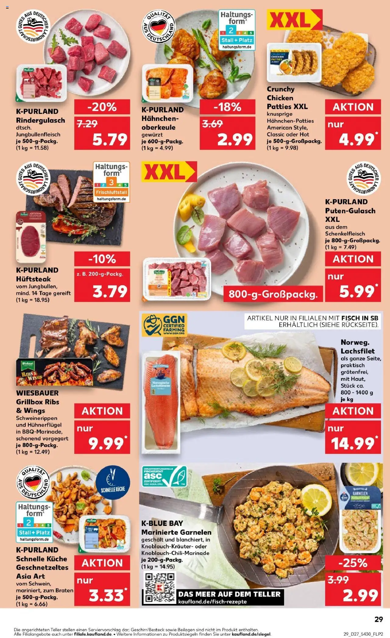 Kaufland prospekt Künzelsau	 - gültig ab dem 03.07.2025 | Seite: 29 | Produkte: Rindergulasch, Garnelen, Fisch, Steak