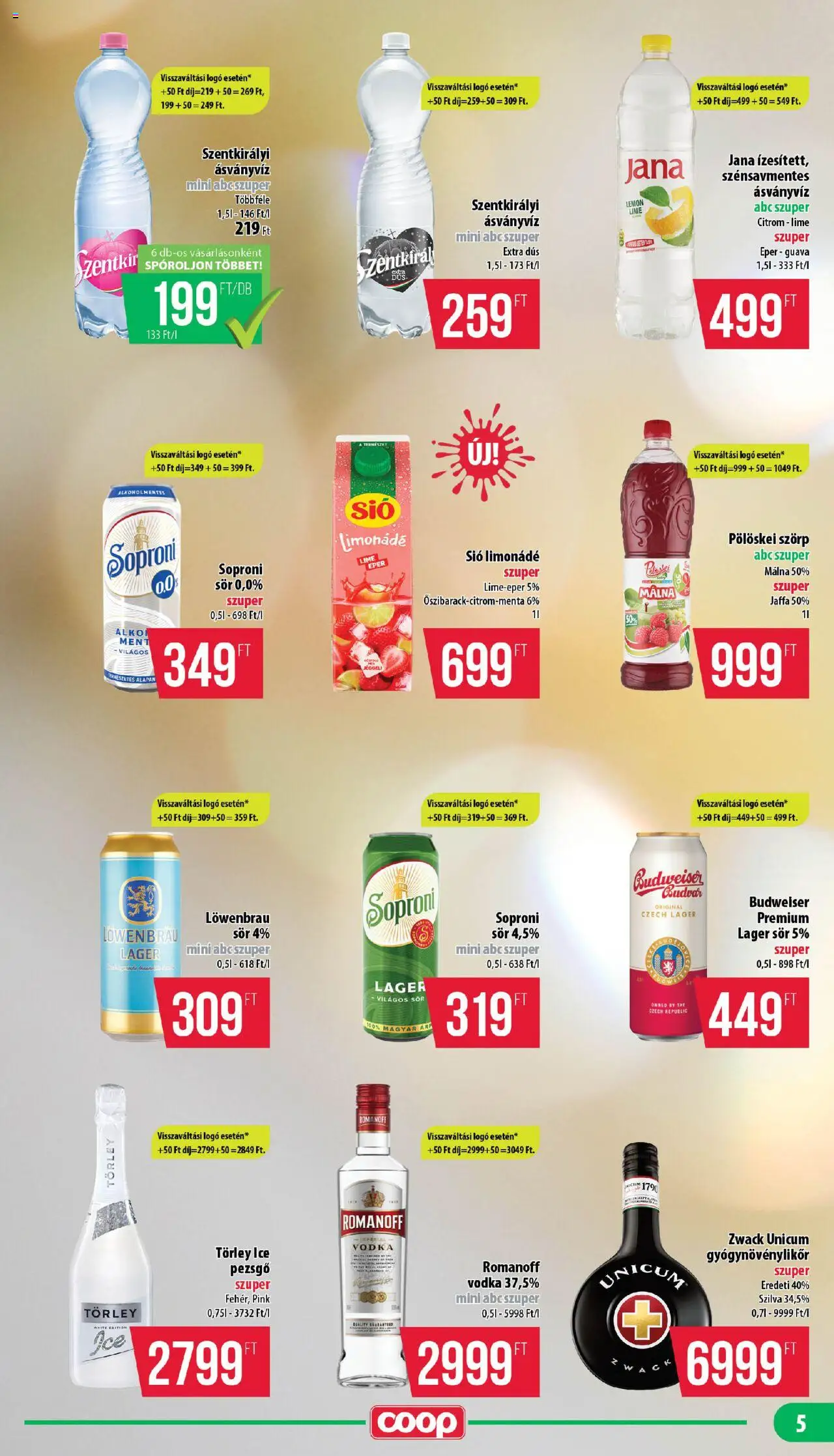 COOP akciós ujság - amely érvényes a következő dátumtól: 14.08.2025 | Oldal: 5 | Termékek: Lime, Málna, Limonádé, Ásványvíz