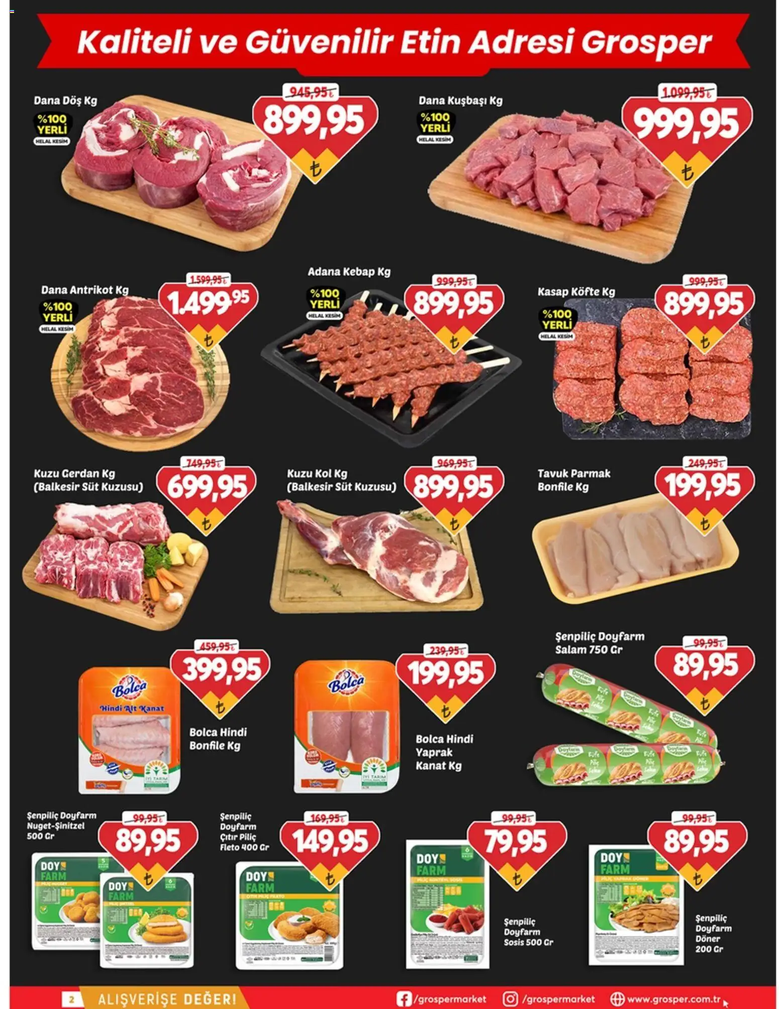 Grosper Katalog - 22.04.2026 tarihinden itibaren geçerlidir | Sayfa: 2 | Ürünler: Döner, Süt, Piliç, Dana kuşbaşı