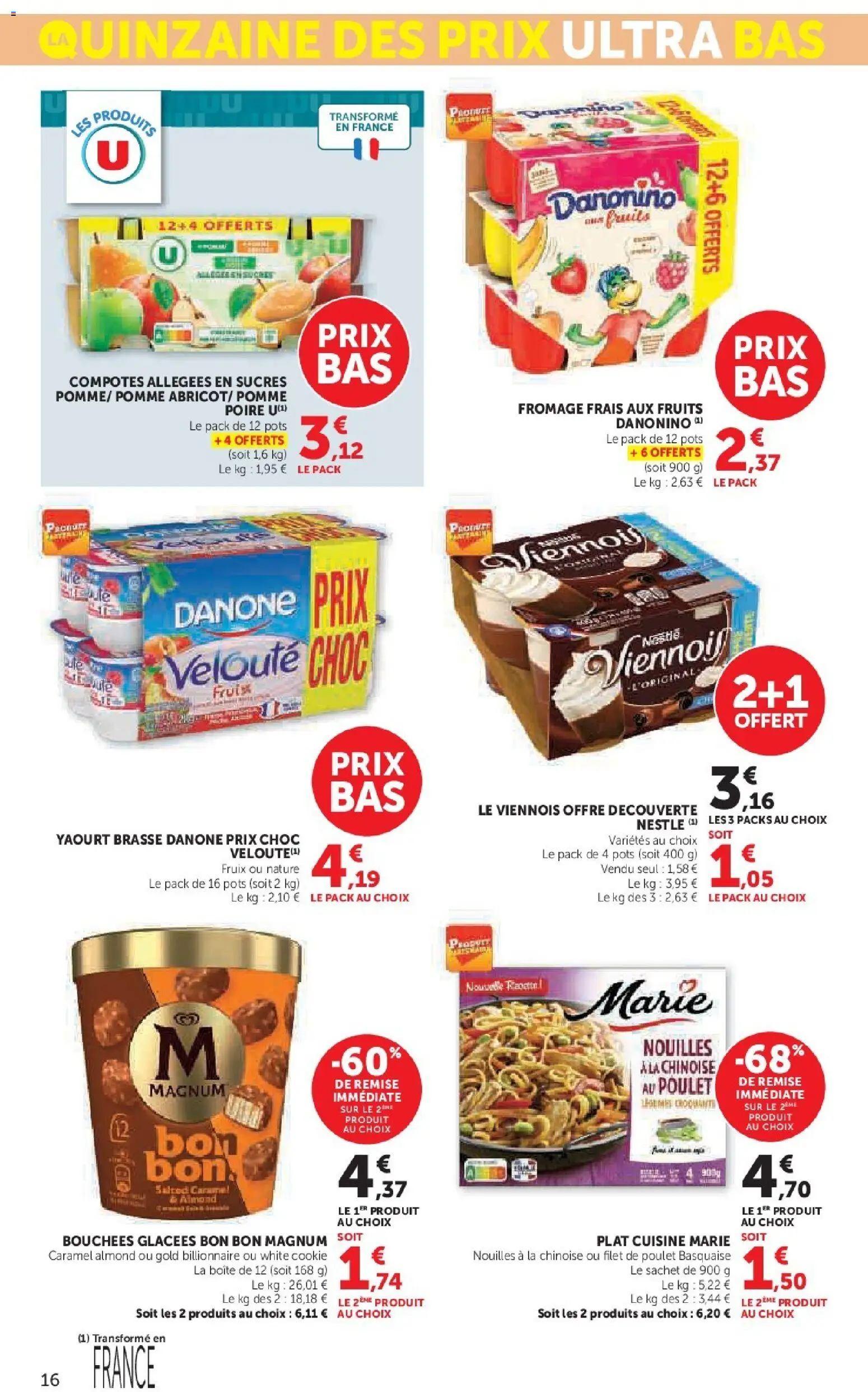 {H1} | Page: 16 | Produits: Poire, Yaourt, Nouilles, Fromage frais