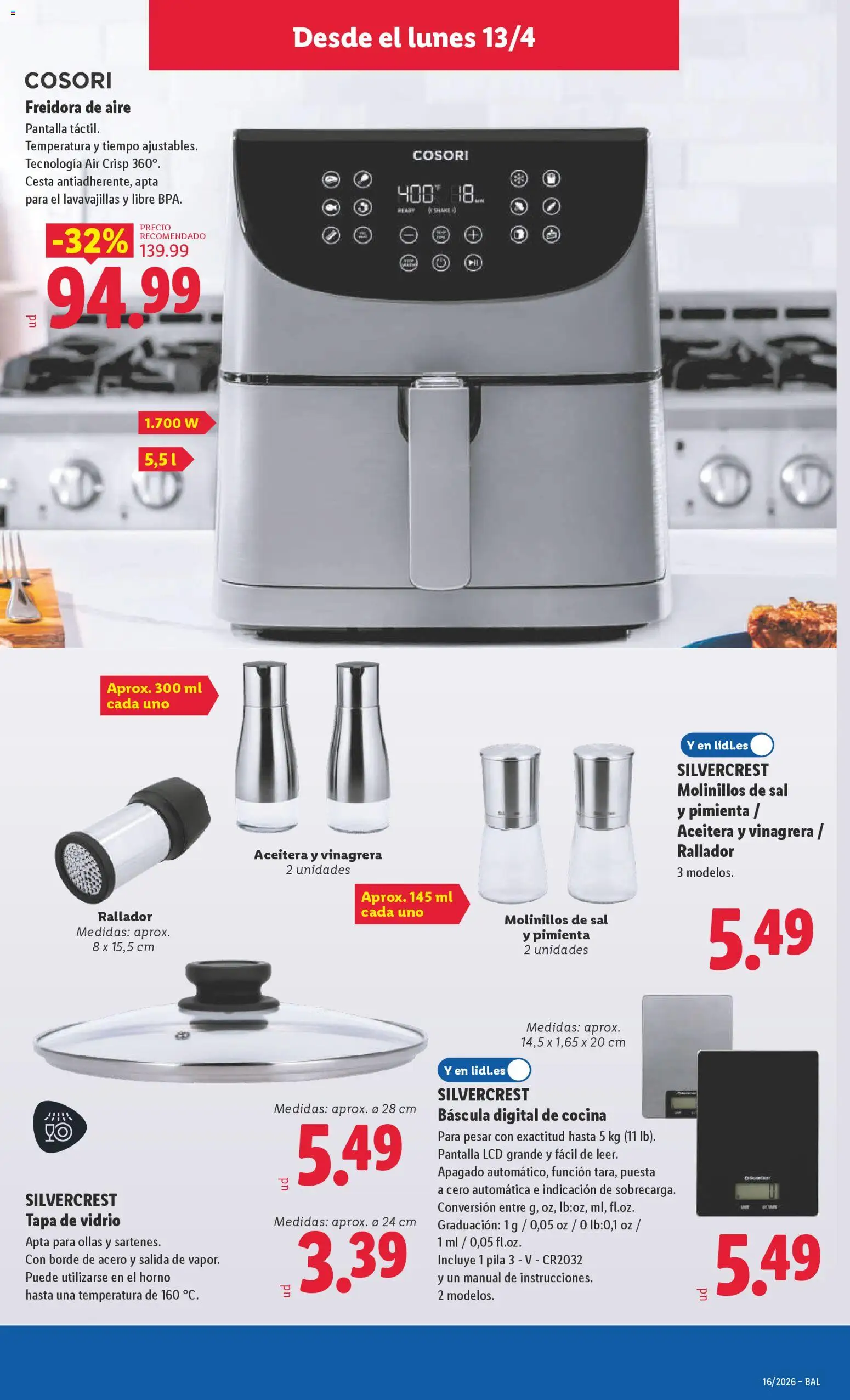 Lidl folleto de bazar │ válido desde el 13.04.2026 | Página: 9 | Productos: Horno, Cocina, Freidora, Cesta
