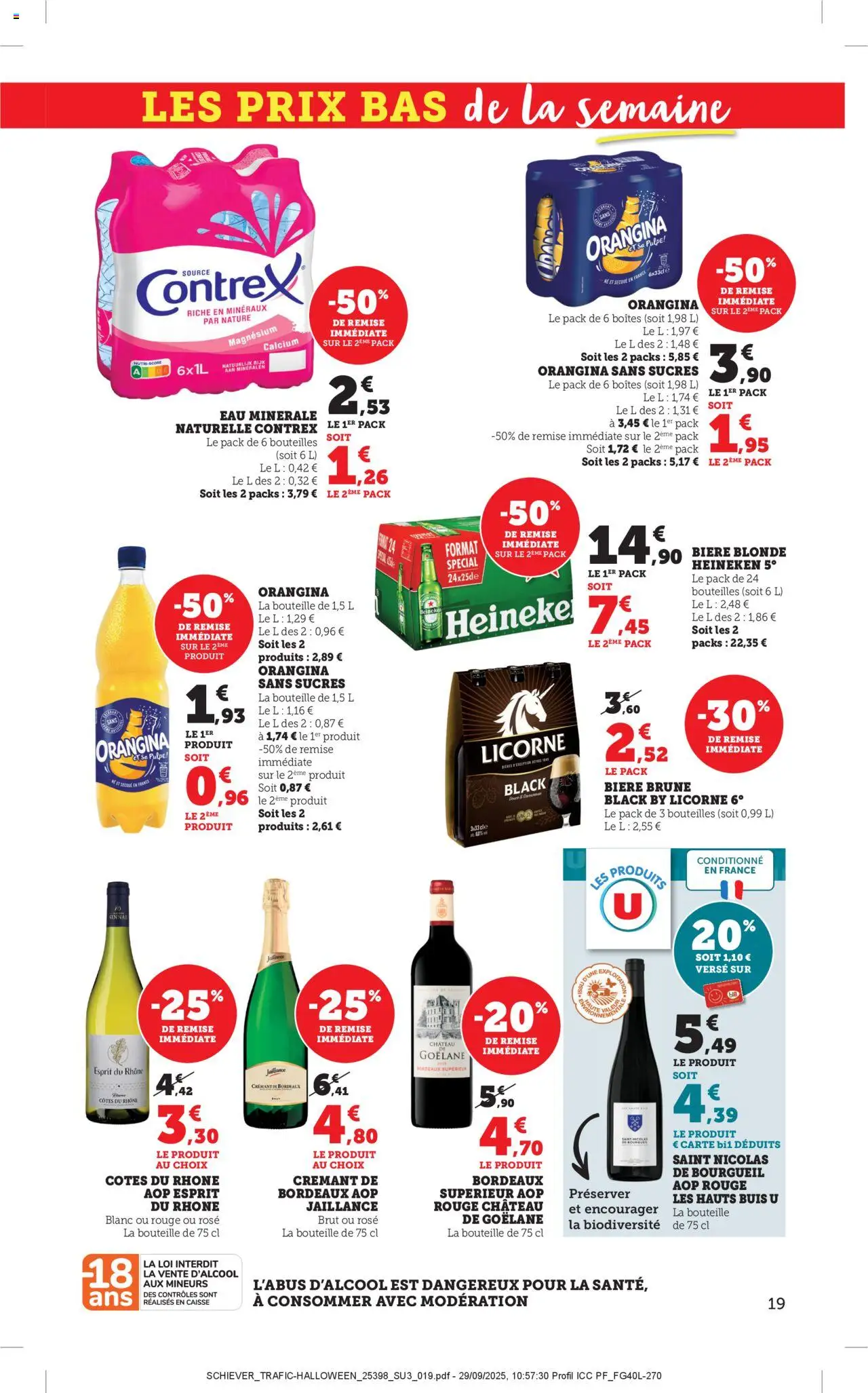 {H1} | Page: 19 | Produits: Orangina, Bière blonde, Bière, Contrex