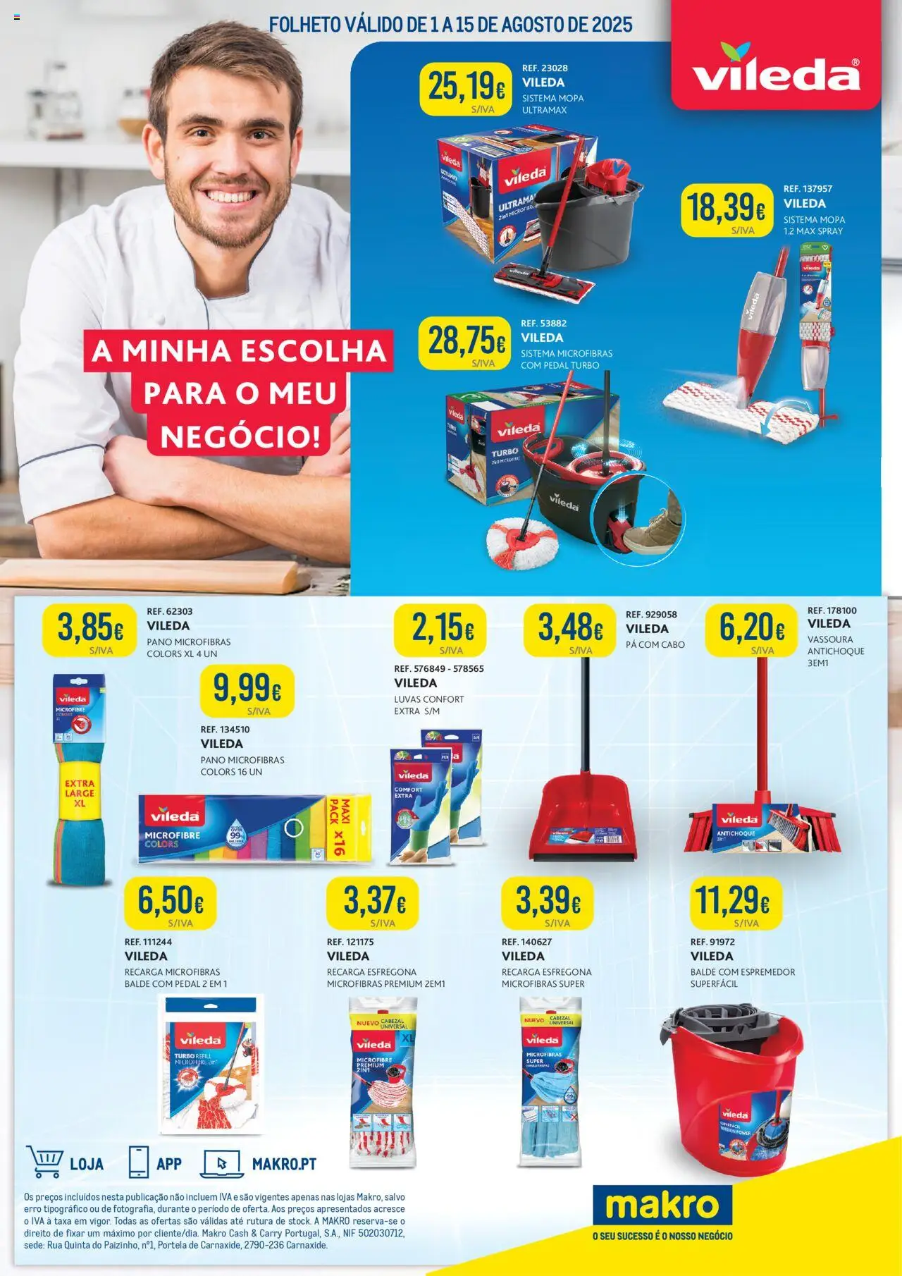 Makro - Monofolha Vileda │ válido de 01.08.2025 | Página: 1 | Produtos: Luvas, Cabo, Balde, Espremedor