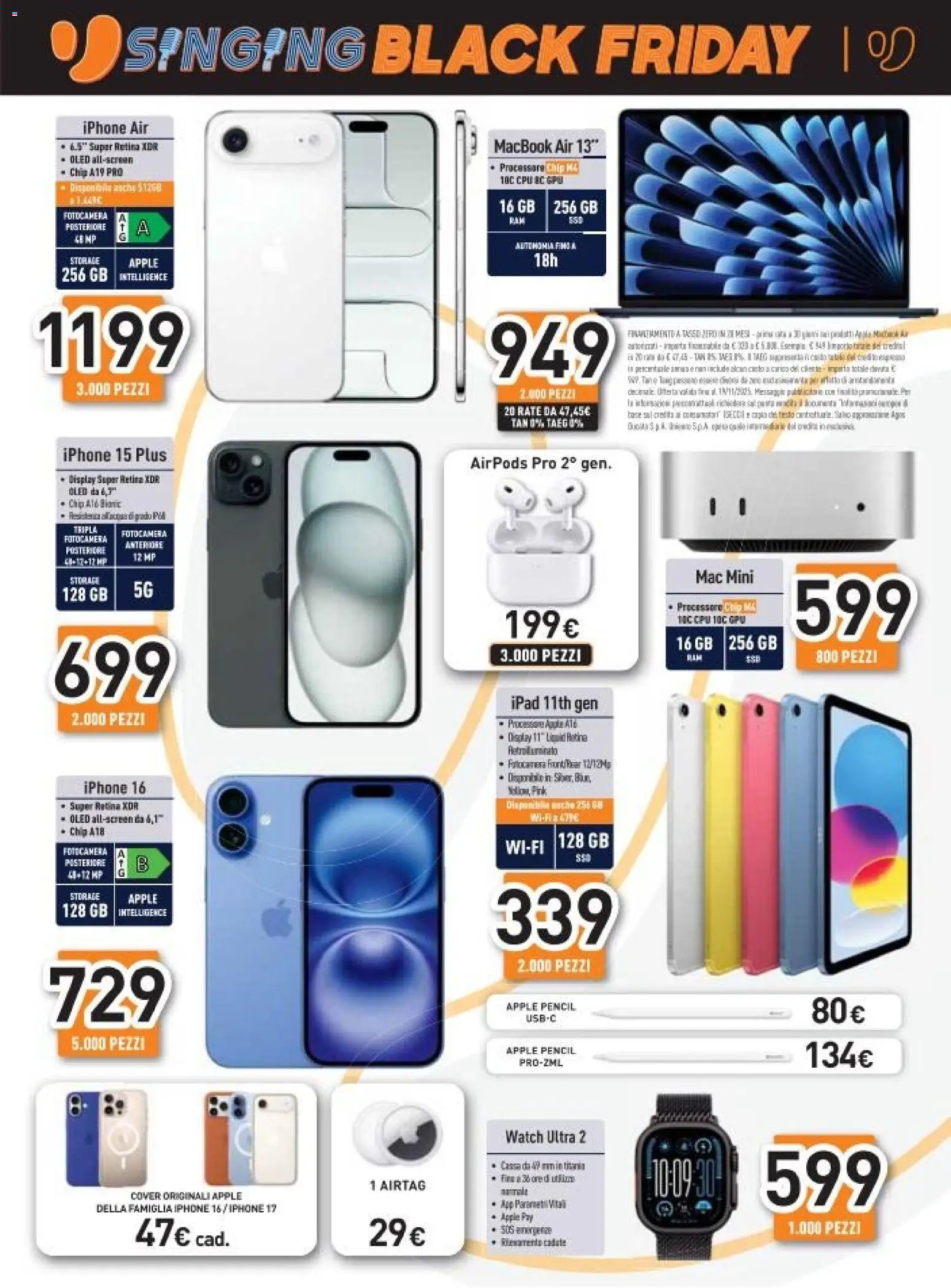 Volantino Unieuro del 04.11.2025 | Pagina: 9 | Prodotti: Macbook air, Fotocamera, Macbook, Airpods