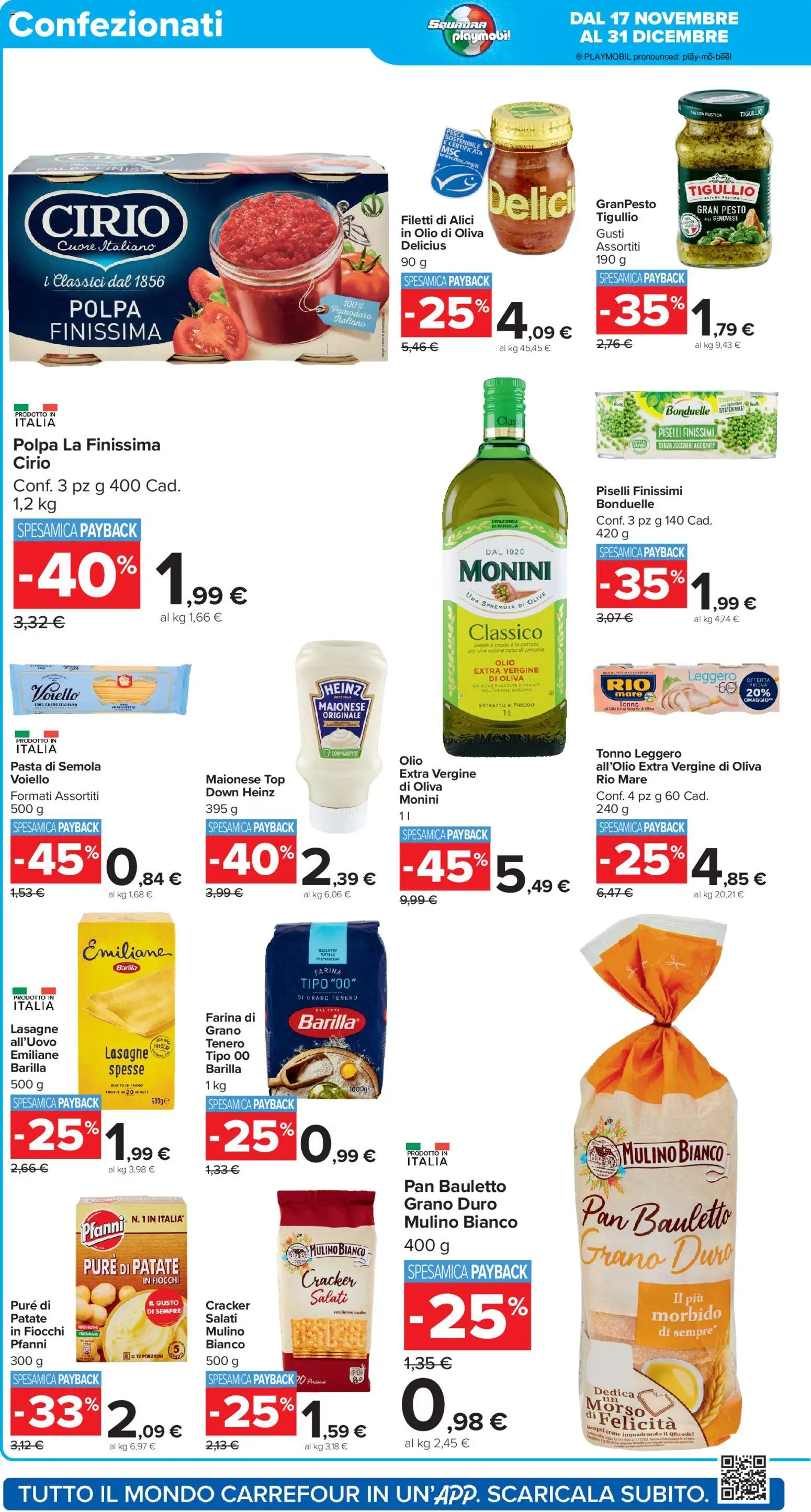 Volantino Carrefour del 17.11.2025 | Pagina: 14 | Prodotti: Farina, Tonno, Olio extra vergine, Alici