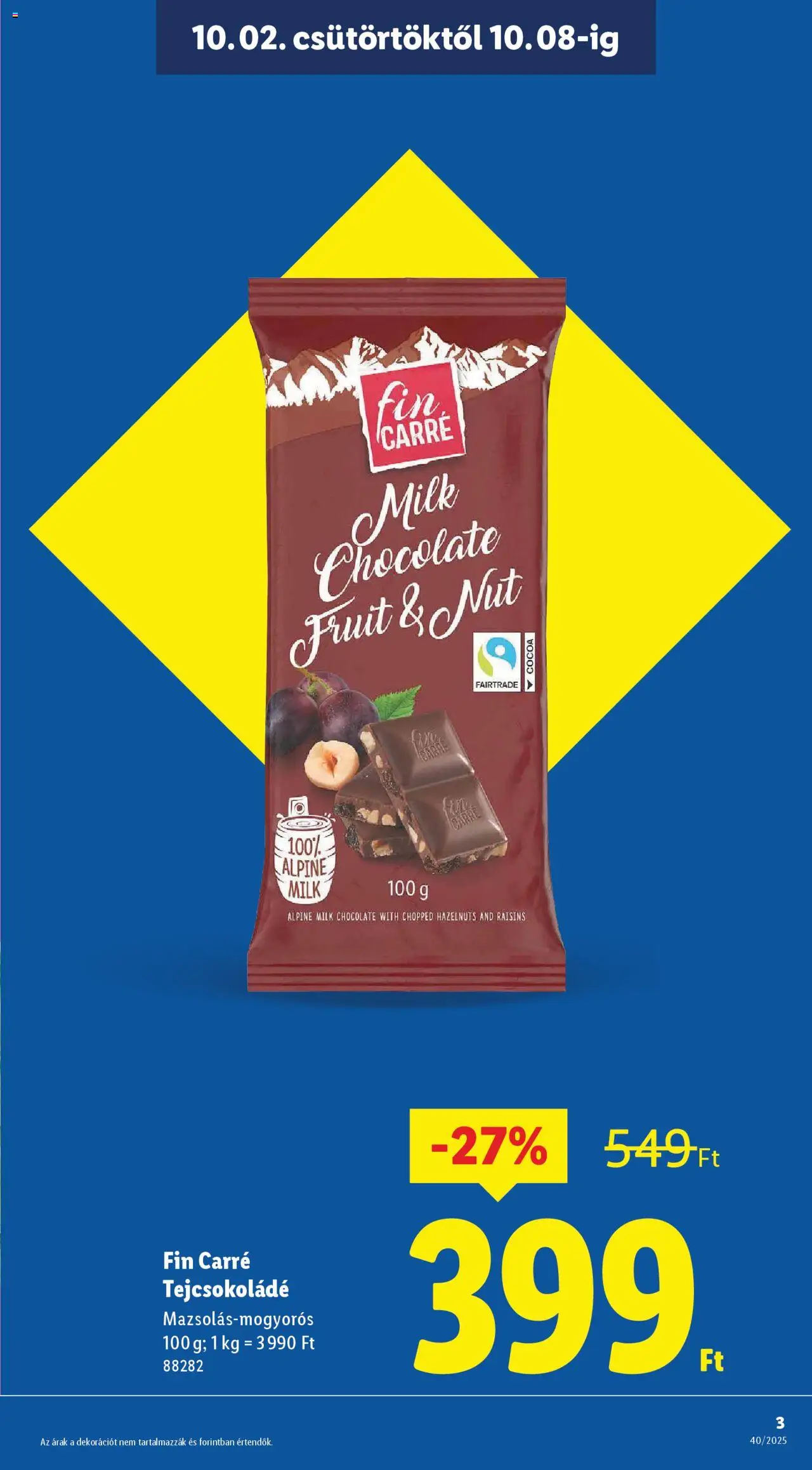 Lidl akciós ujság - amely érvényes a következő dátumtól: 02.10.2025 | Oldal: 3 | Termékek: Tejcsokoládé