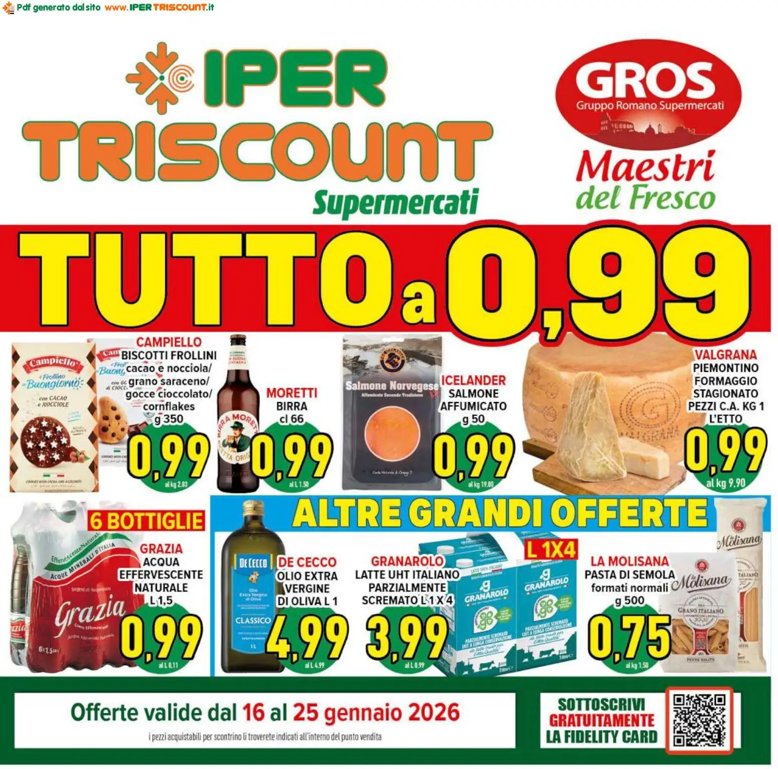 Volantino Ipertriscount del 16.01.2026 | Pagina: 1 | Prodotti: Biscotti, Pasta, Nocciole, Cacao