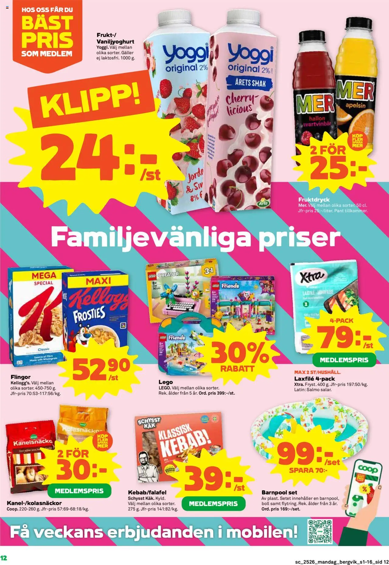 Stora Coop reklamblad aktuell från 23.06.2025 | Sida: 12 | Produkter: Galler, Flingor, Yoggi, Hallon