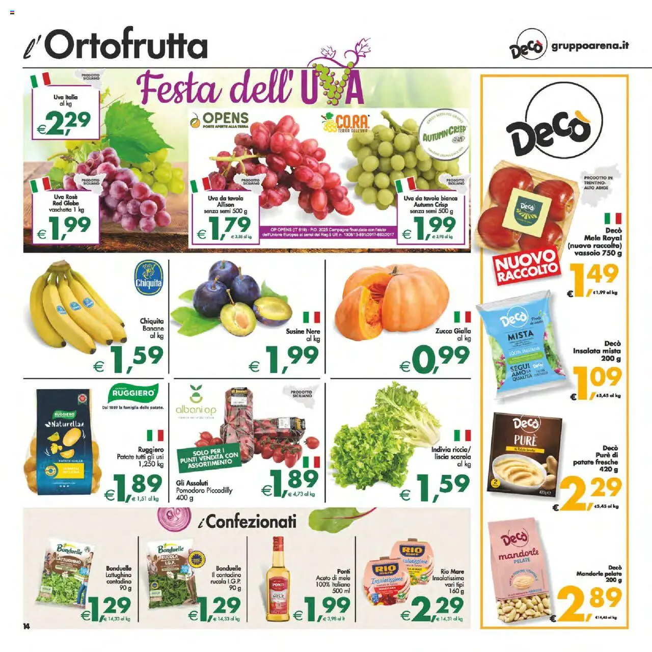Volantino Decò del 12.09.2025 | Pagina: 14 | Prodotti: Pomodoro, Uva, Aceto, Vassoio