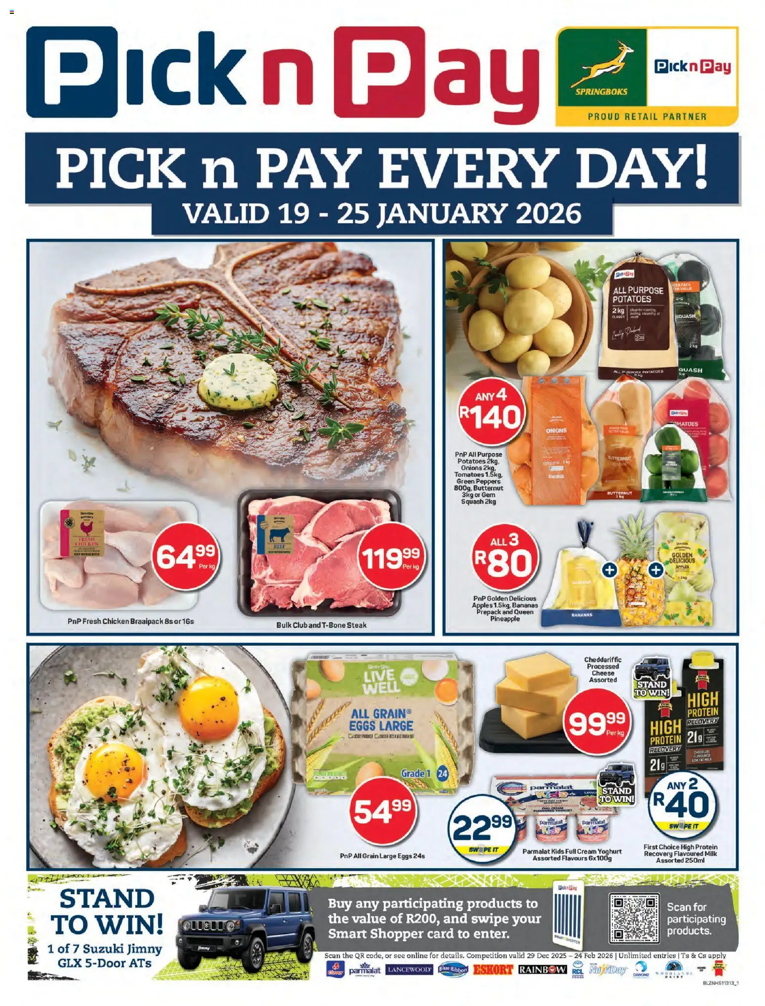 New Pick n Pay catalogue – valid from 19.01.2026 | Page: 1 | Products: Steak, Milk, Apples, Pineapple
