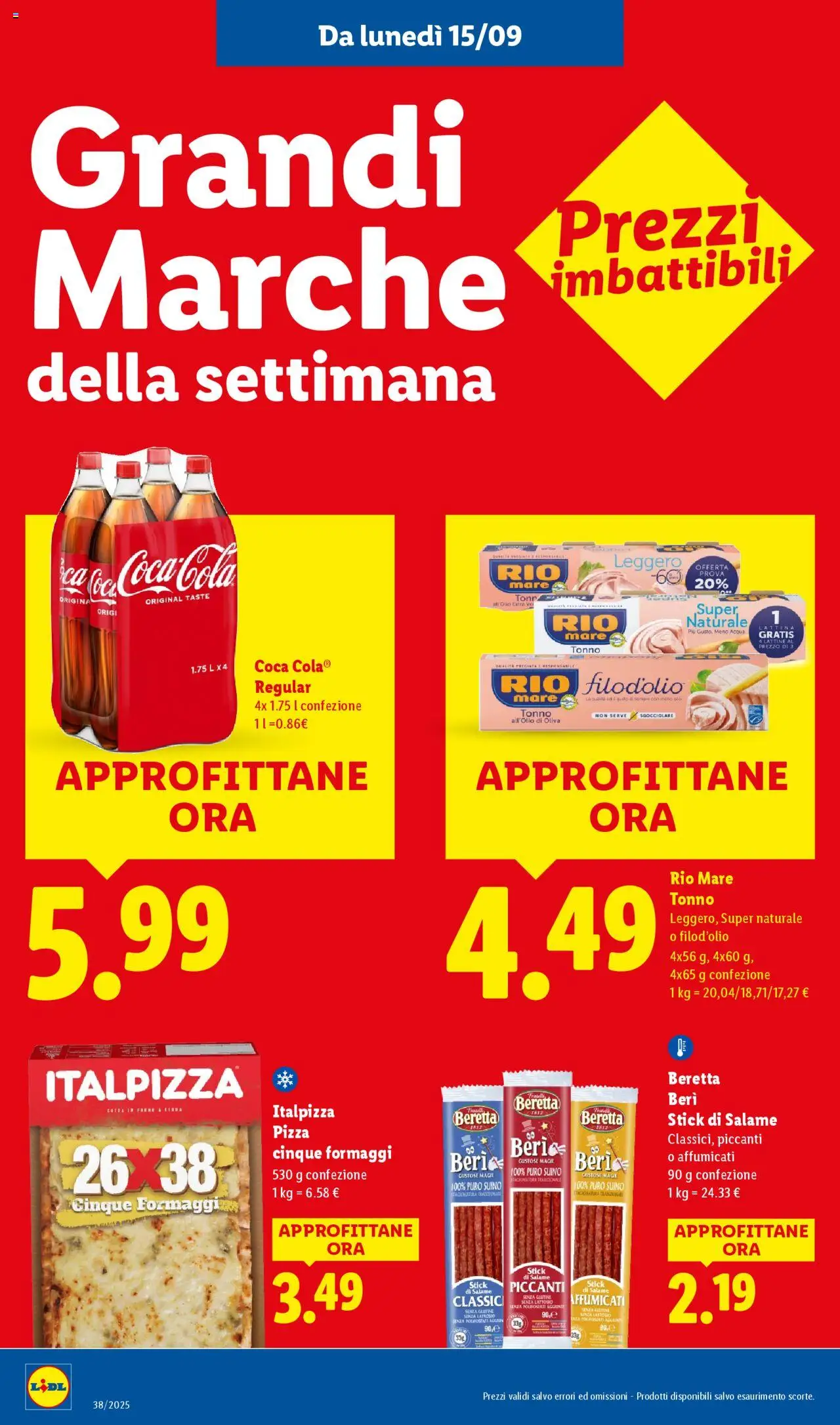 Volantino Lidl del 15.09.2025 | Pagina: 20 | Prodotti: Salame, Pizza, Forno, Coca Cola