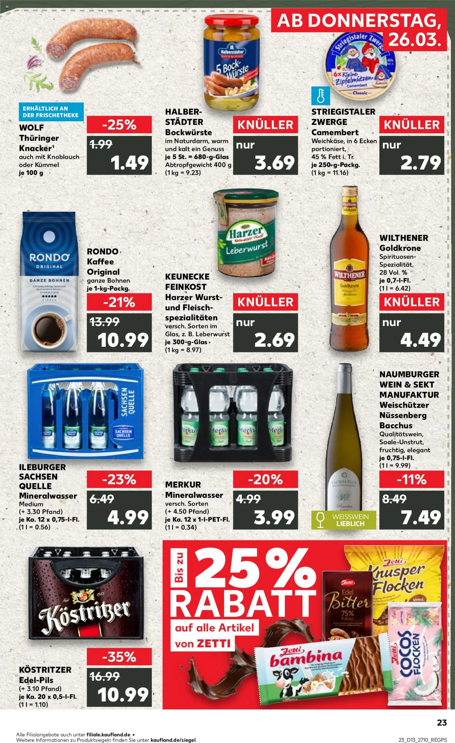 Kaufland Prospekt Zeitz	 – gültig ab 26.03.2026 | Seite: 23 | Produkte: Wilthener, Kaffee, Sekt, Flocken