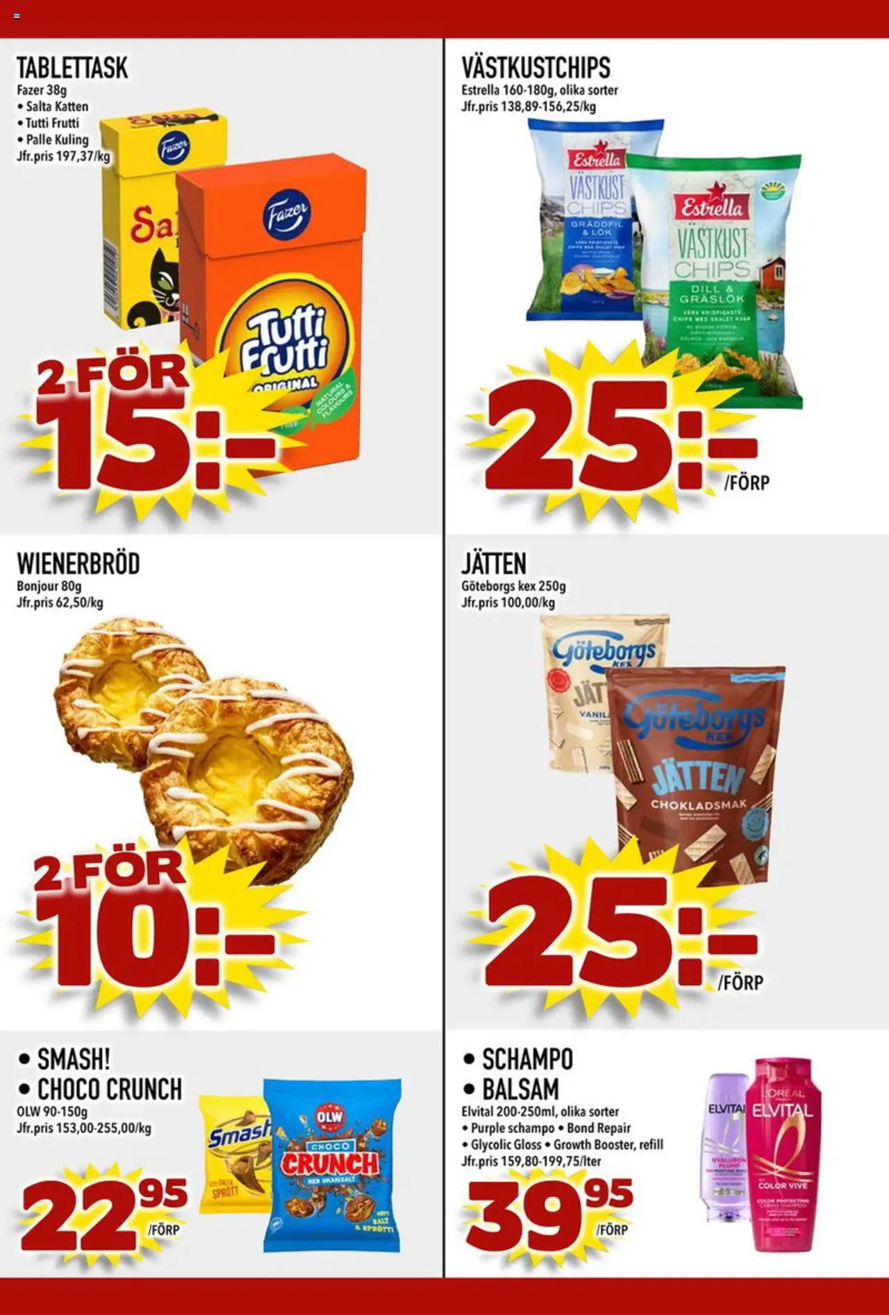 Din Mat reklamblad aktuell från 25.08.2025 | Sida: 7 | Produkter: Schampo, Balsam, Chips, Tutti frutti