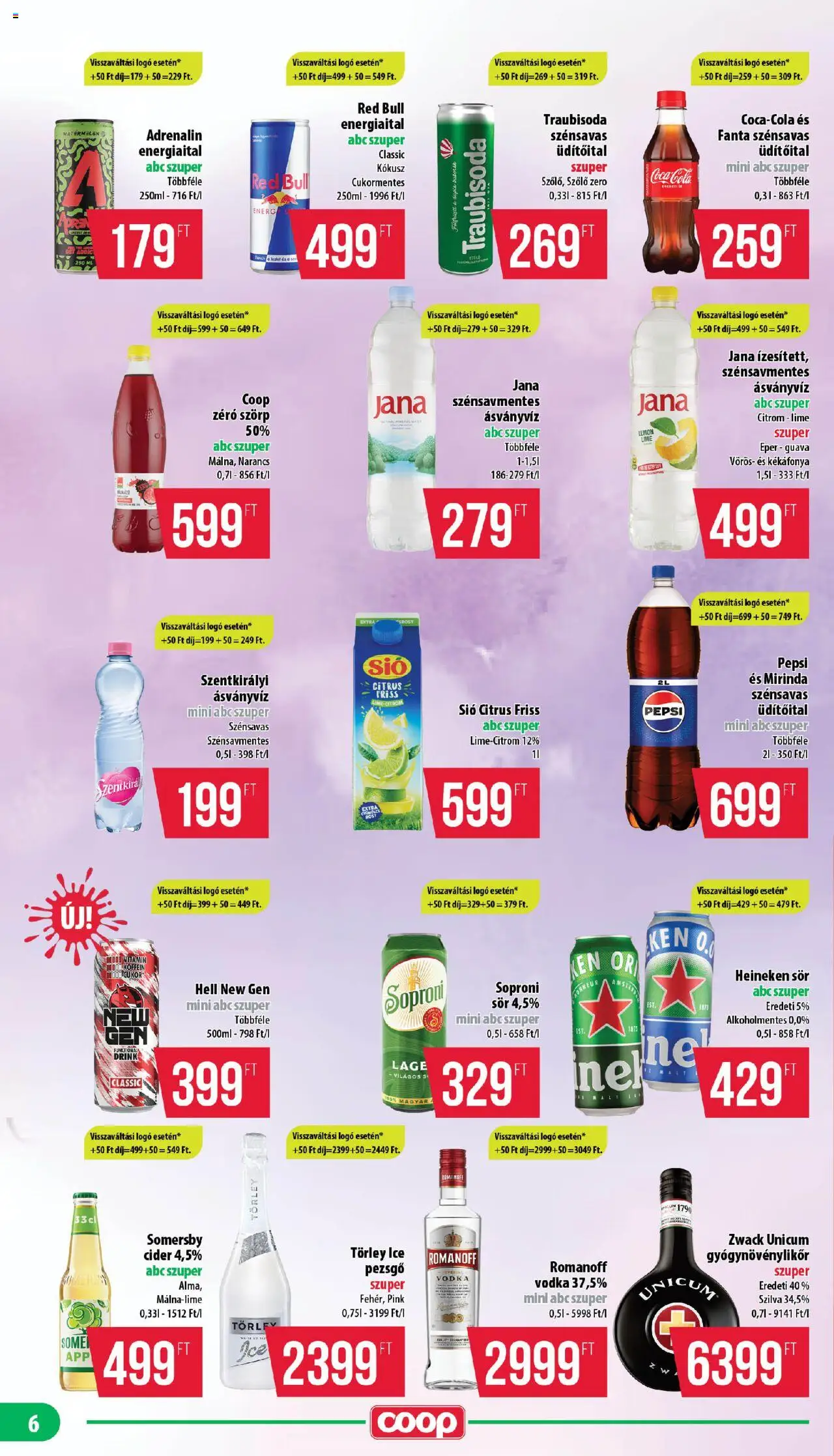 COOP akciós ujság - amely érvényes a következő dátumtól: 14.08.2025 | Oldal: 6 | Termékek: Szőlő, Pezsgő, Sör, Narancs