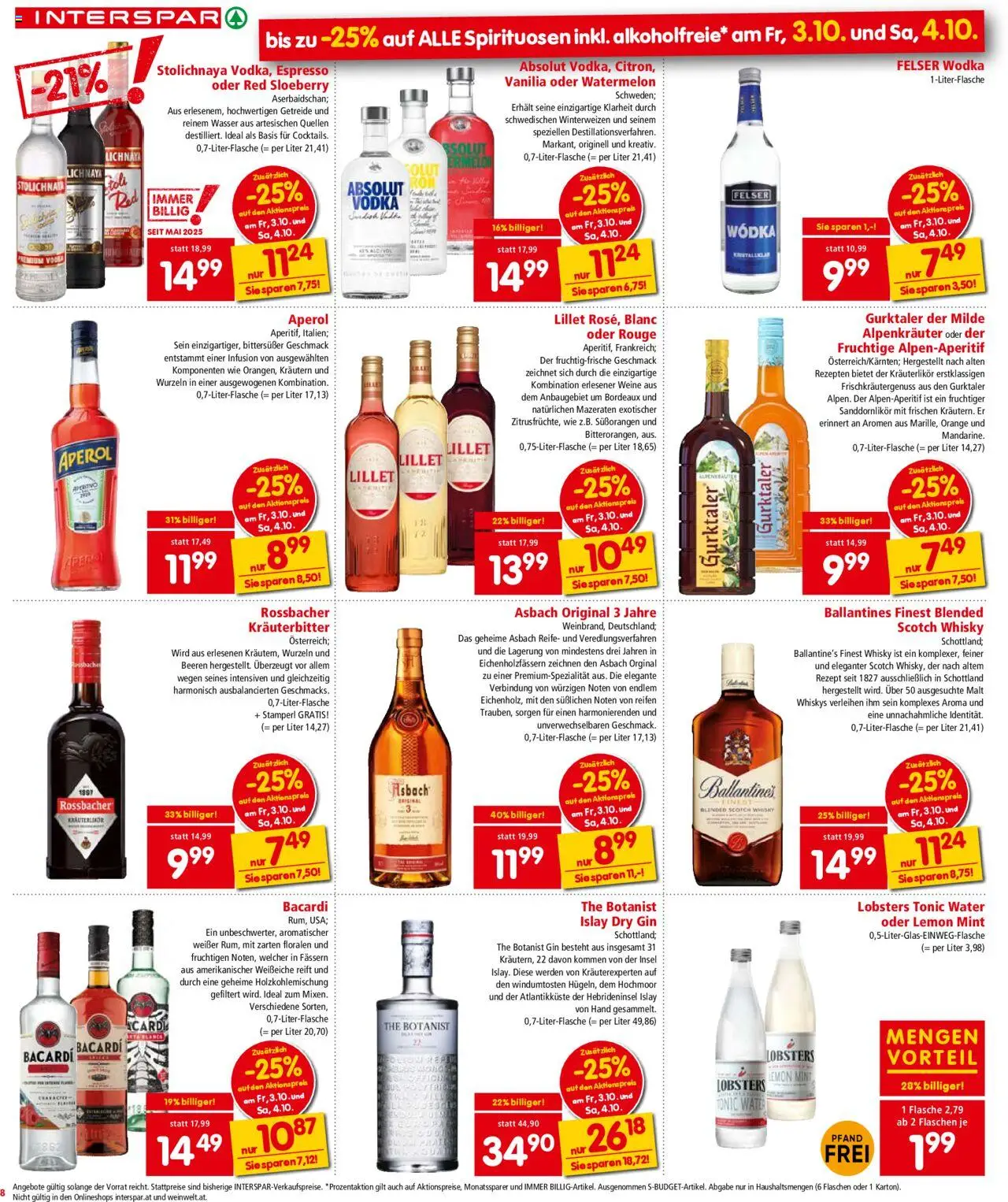 Interspar Flugblatt - Wien gültig ab 02.10.2025 | Seite: 8 | Produkte: Gin, Getreide, Wodka, Wasser