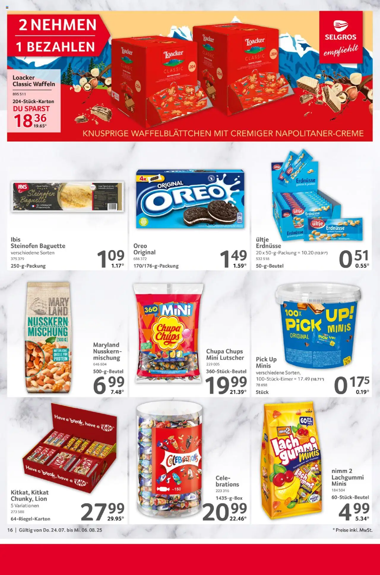 Selgros  Gastro - gültig ab dem 24.07.2025 | Seite: 16 | Produkte: Ultje erdnusse, Erdnüsse, Celebrations, Waffeln