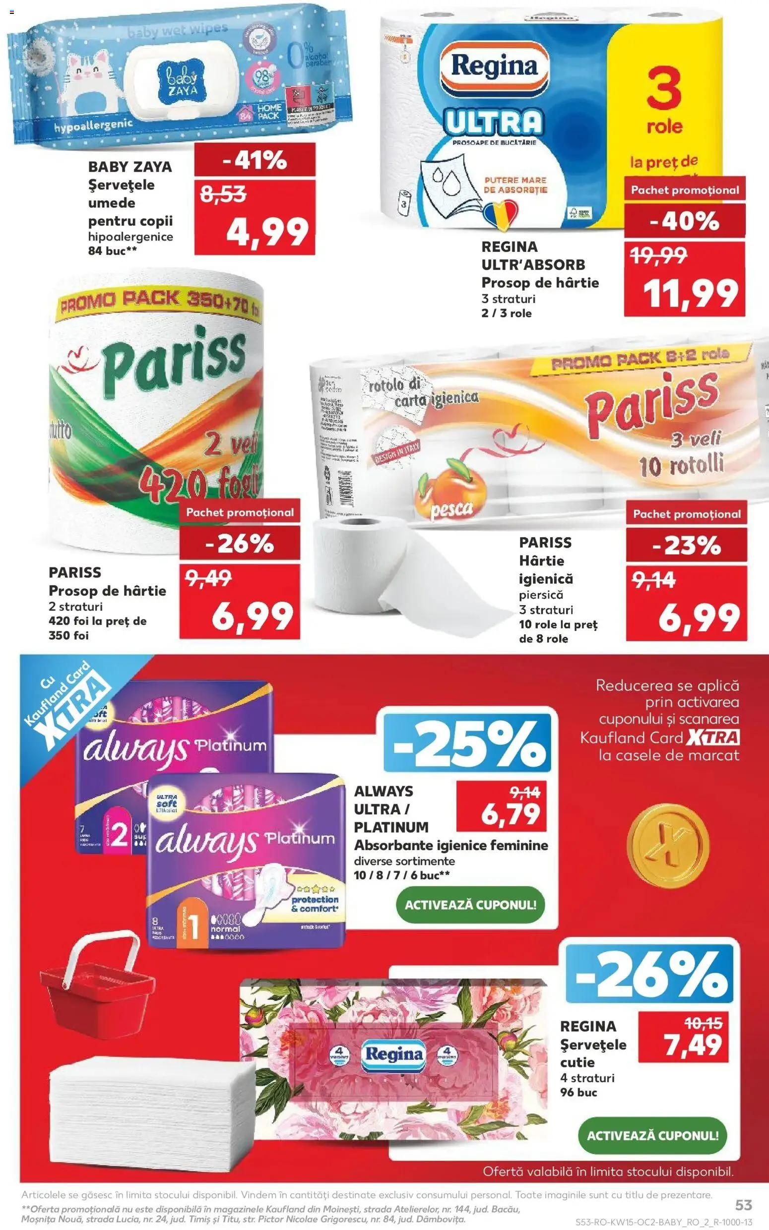 Noul catalog Kaufland – valabil de la 08.04.2026 | Pagină: 53 | Produse: Piersică, Prosoape de bucătărie, Șervețele umede, Absorbante