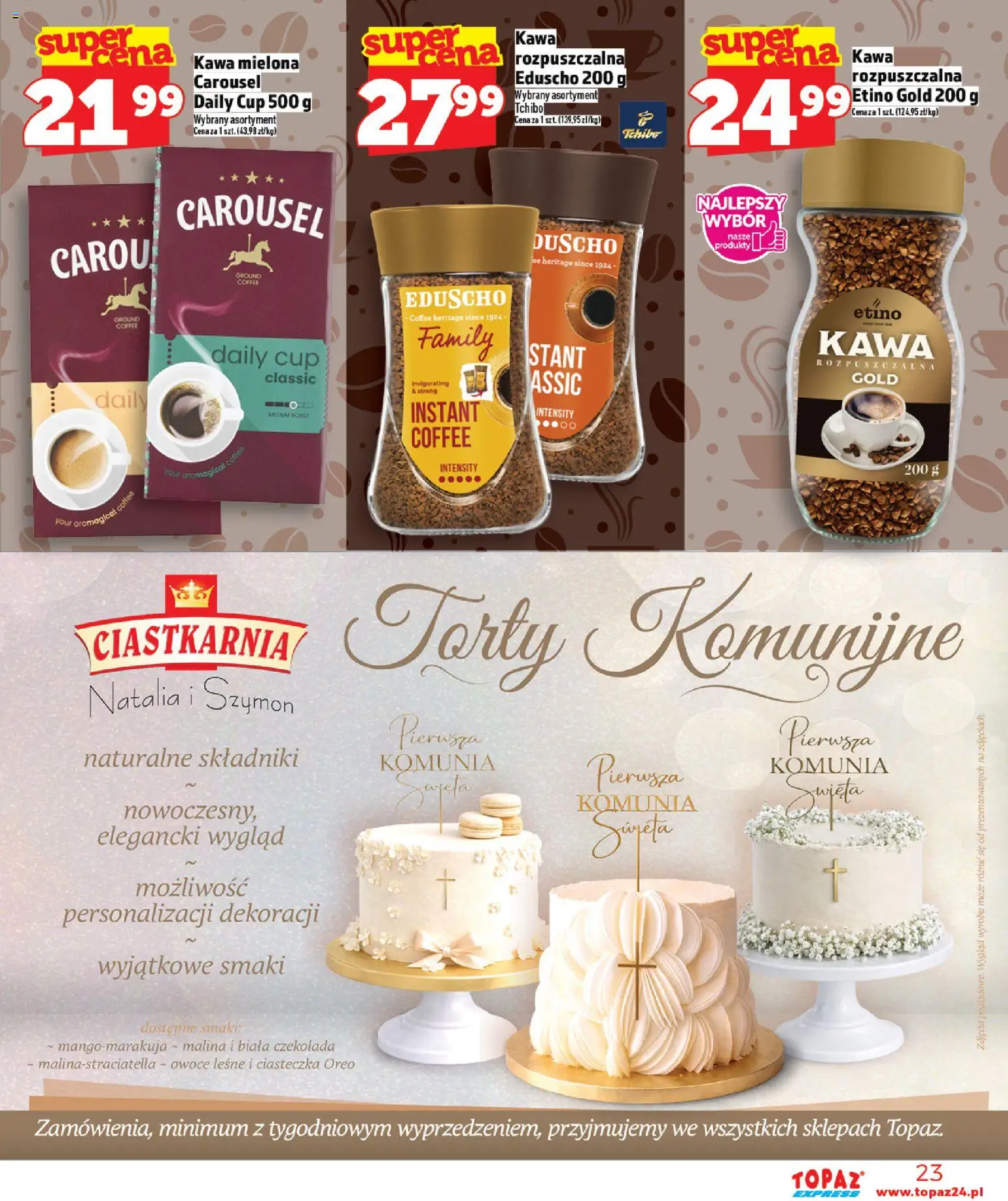 Topaz gazetka - Express od 23.04.2026 | Strona: 23 | Produkty: Malina, Tchibo, Kawa, Owoce