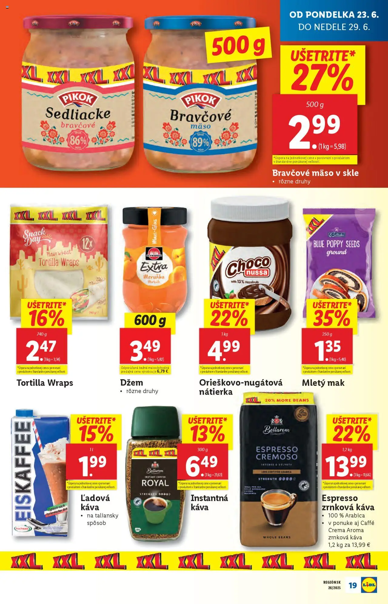 Lidl leták │ platný od 23.06.2025 | Strana: 25 | Produkty: Káva, Bravčové mäso, Mak, Zrnková káva