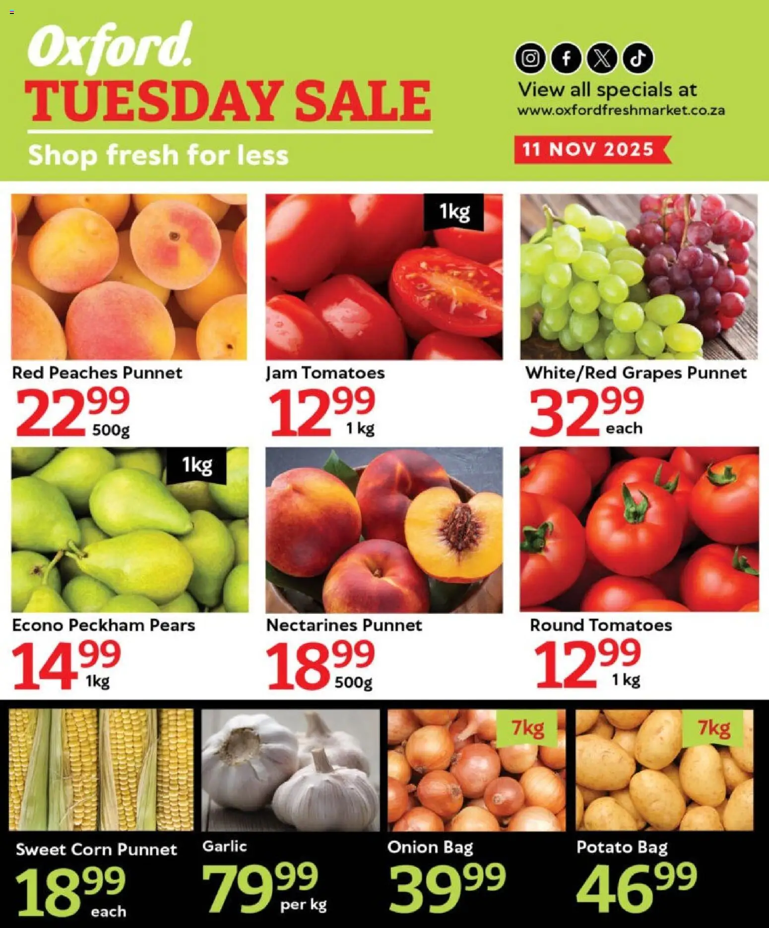 New Oxford Freshmarket catalogue – valid from 10.11.2025 | Page: 1 | Products: Corn, Bag, Nectarines, Grapes