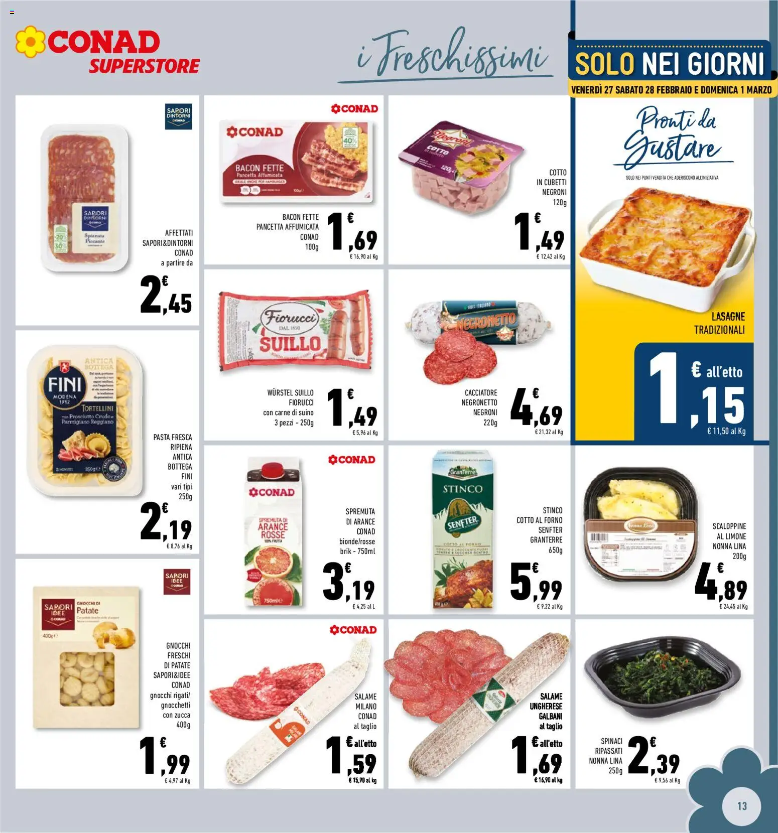 Volantino Conad del 25.02.2026 | Pagina: 13 | Prodotti: Suino, Spinaci, Parmigiano reggiano, Parmigiano
