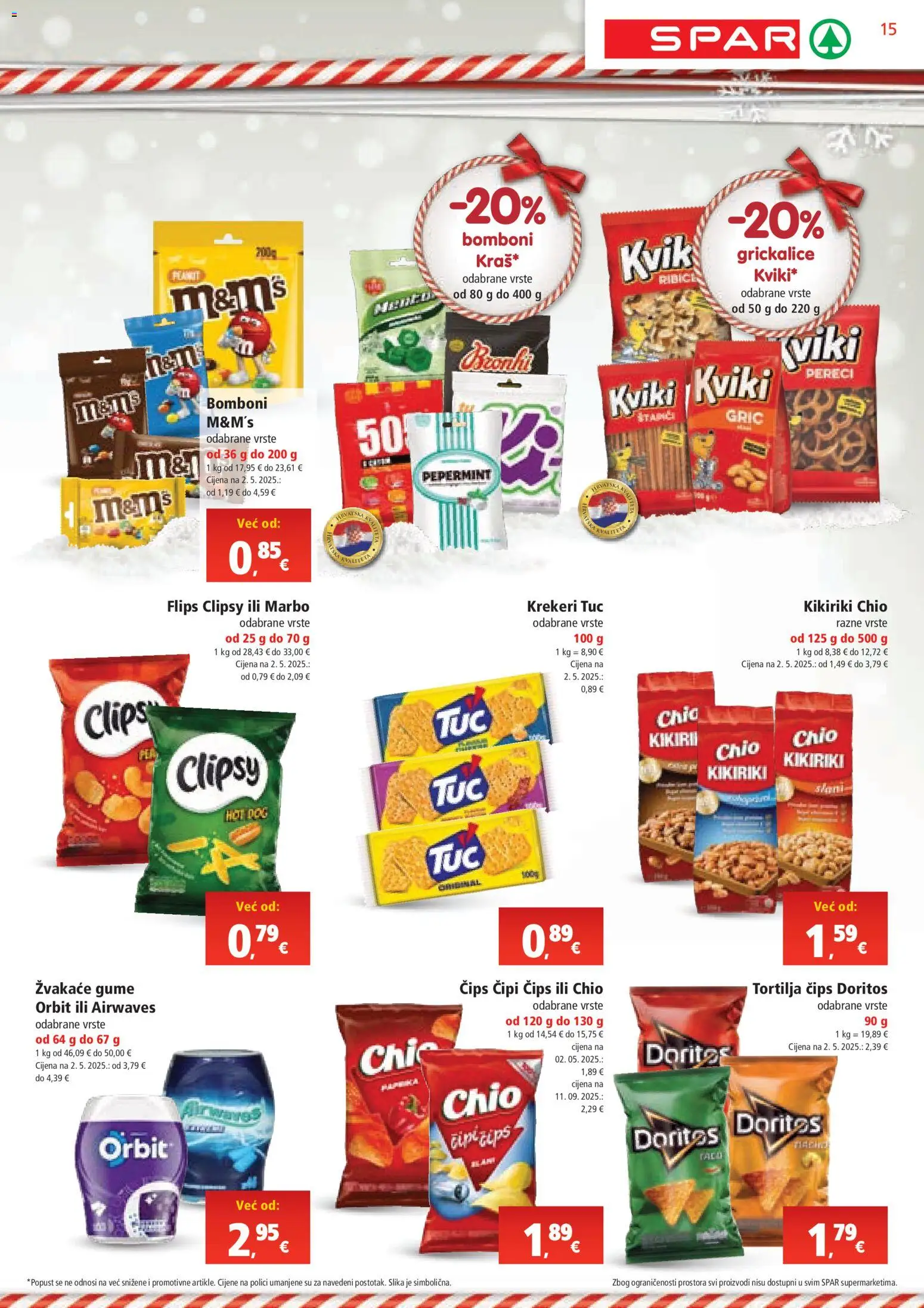 Spar katalog | vrijedi od 29.10.2025 | Stranica: 15 | Proizvodi: Žvakaće gume, Kikiriki, Krekeri, Pereci