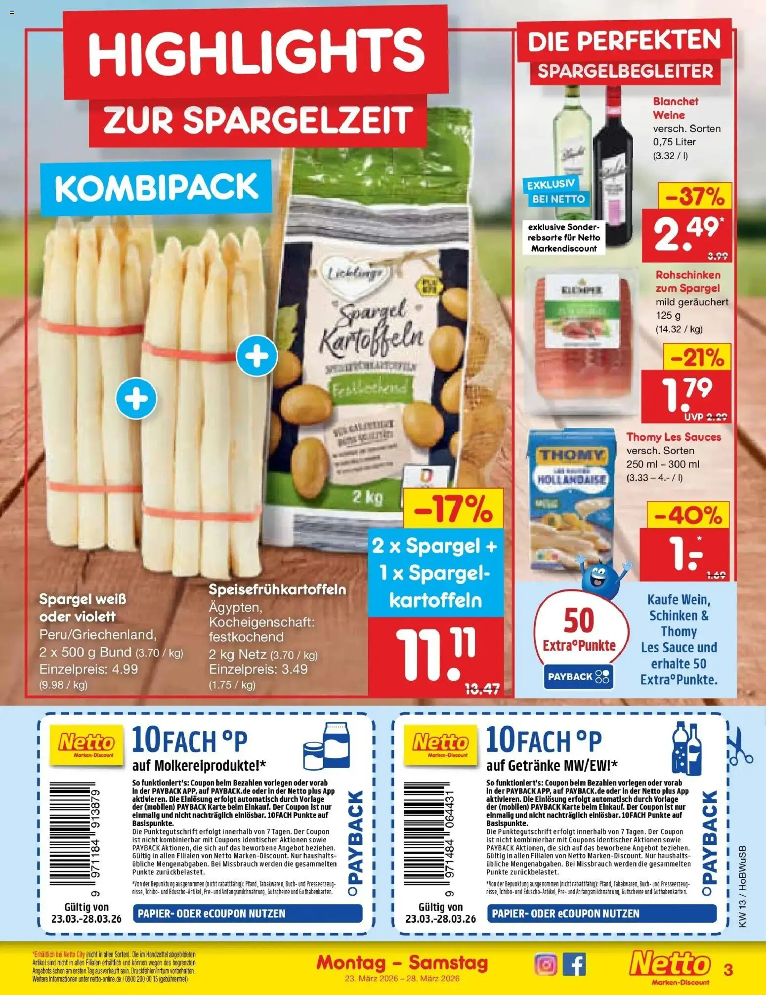 Netto Marken-Discount Prospekt Stemwede-Dielingen	 – gültig ab 23.03.2026 | Seite: 3 | Produkte: Thomy les sauces, Spargel, Kartoffeln, Schinken