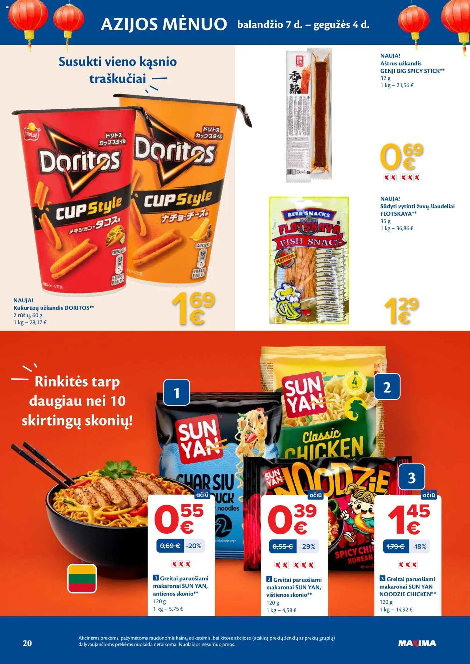 MAXIMA akcijos nuo 14.04.2026 | Puslapis: 20 | Prekių: Vištienos, Greitai paruošiami makaronai, Makaronai, Traškučiai