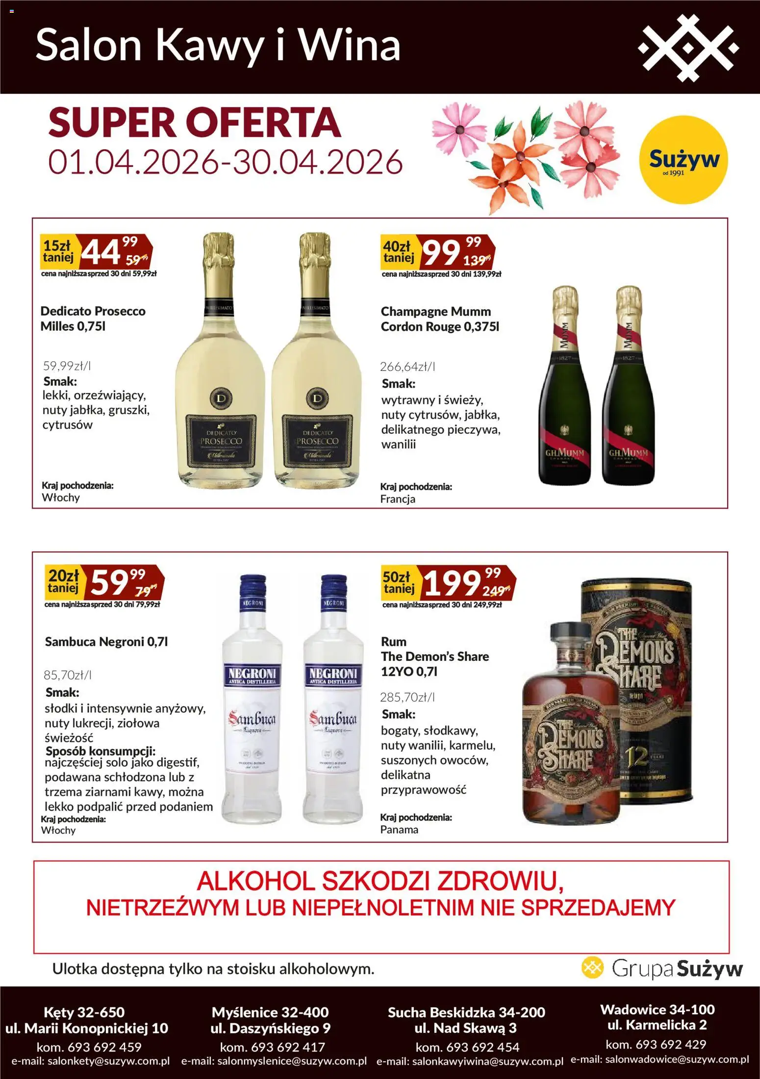 Sużyw gazetka - Salon kawy i wina od 01.04.2026 | Strona: 4 | Produkty: Champagne, Alkohol, Prosecco