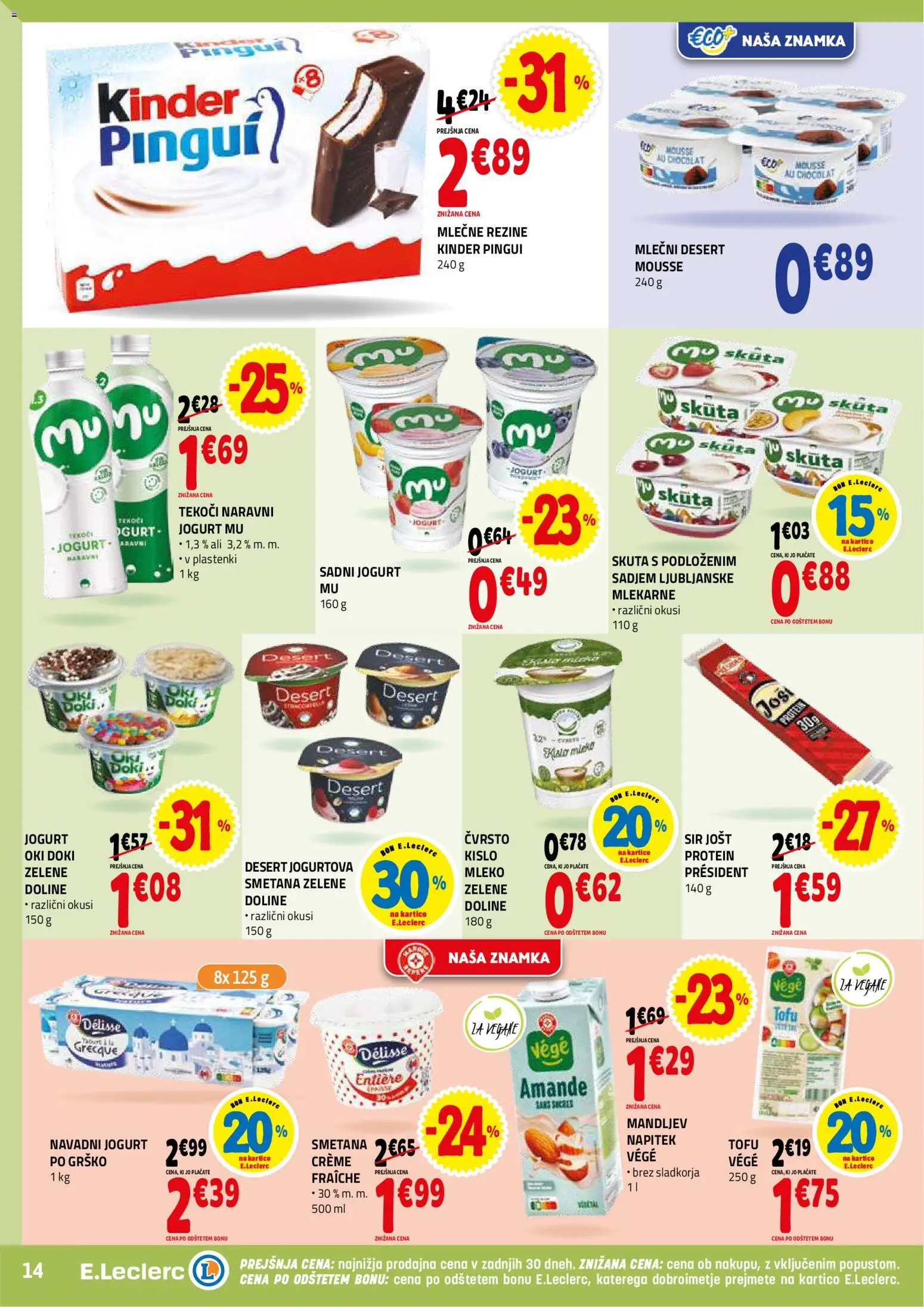 Novi E.leclerc katalog ponudbe – veljaven od 28.01.2026 | Stran: 14 | Izdelki: Mleko, Sir, Smetana, Skuta