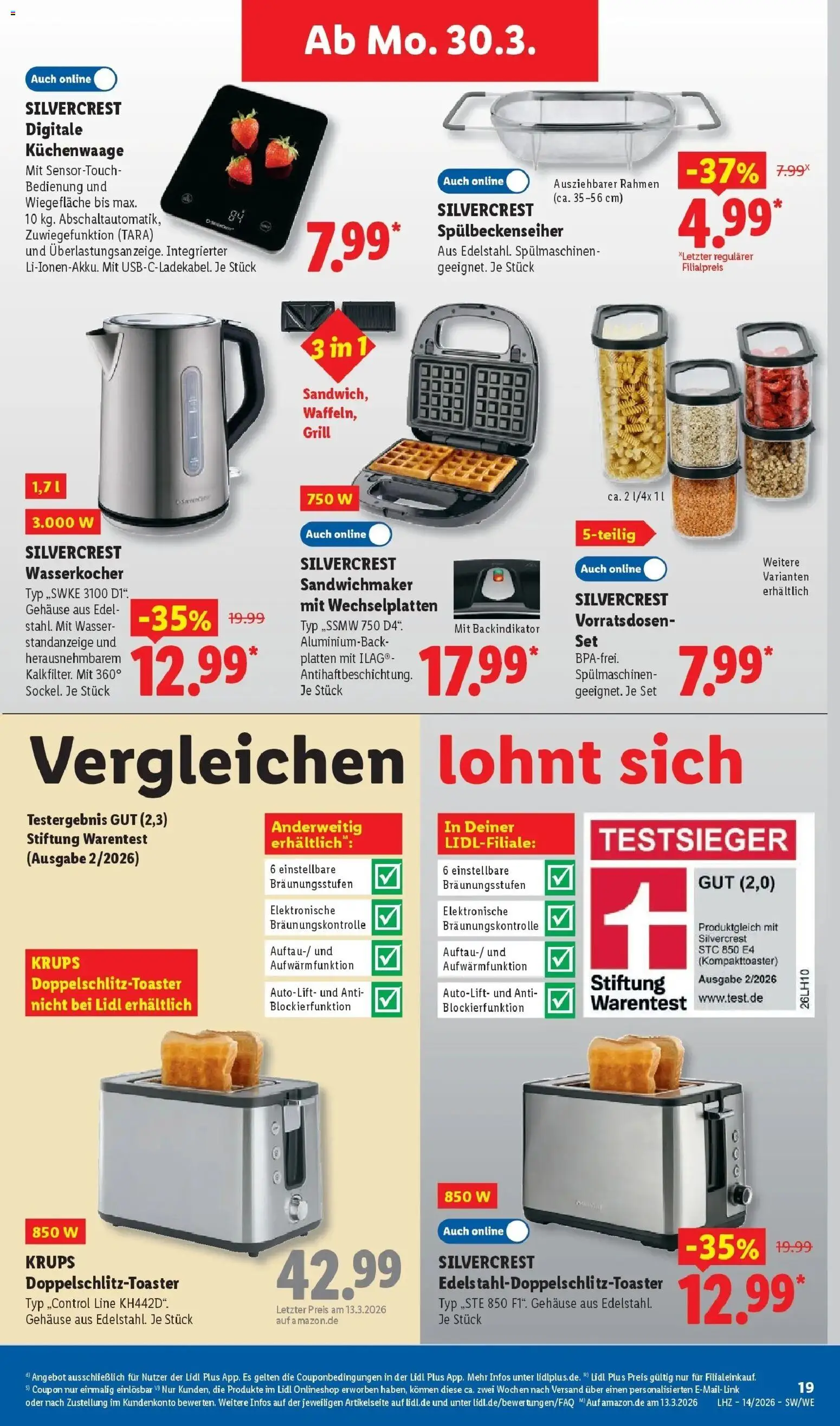 Lidl Prospekt Rheinbrohl – gültig ab 30.03.2026 | Seite: 39 | Produkte: Grill, Wasserkocher, Sandwichmaker, Wasser
