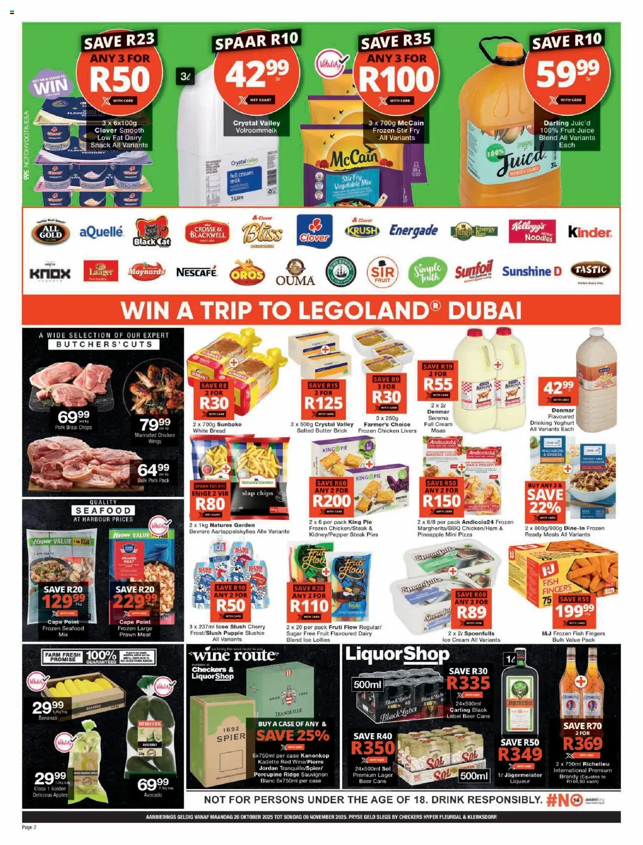 New Checkers catalogue – valid from 19.10.2025 | Page: 2 | Products: Brandy, Chicken, Ice cream, Fruit