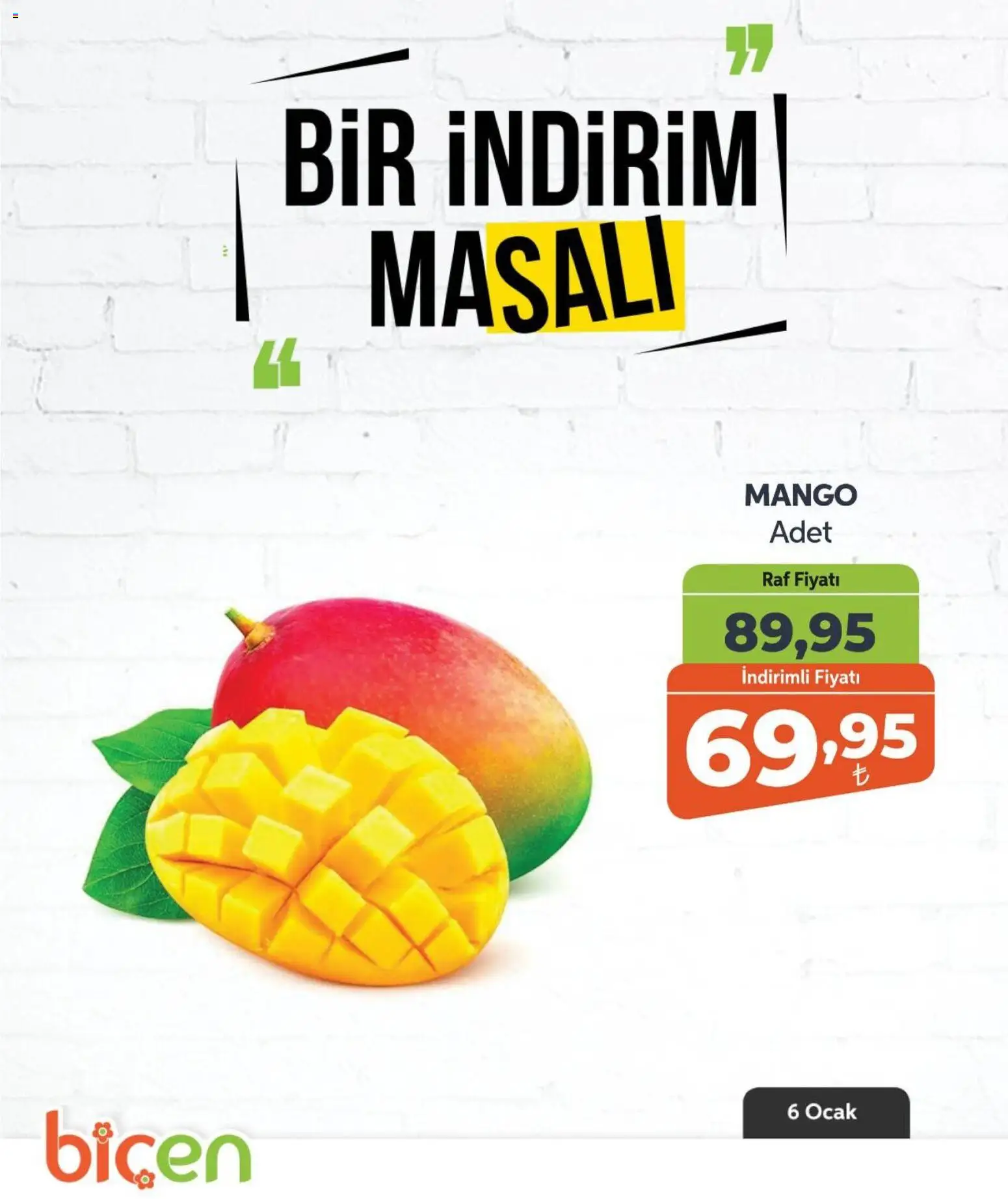 Biçen Market Bir İndirim MaSalı - meyve - 06.01.2026 tarihinden itibaren geçerlidir | Sayfa: 8 | Ürünler: Raf, Mango, Ocak
