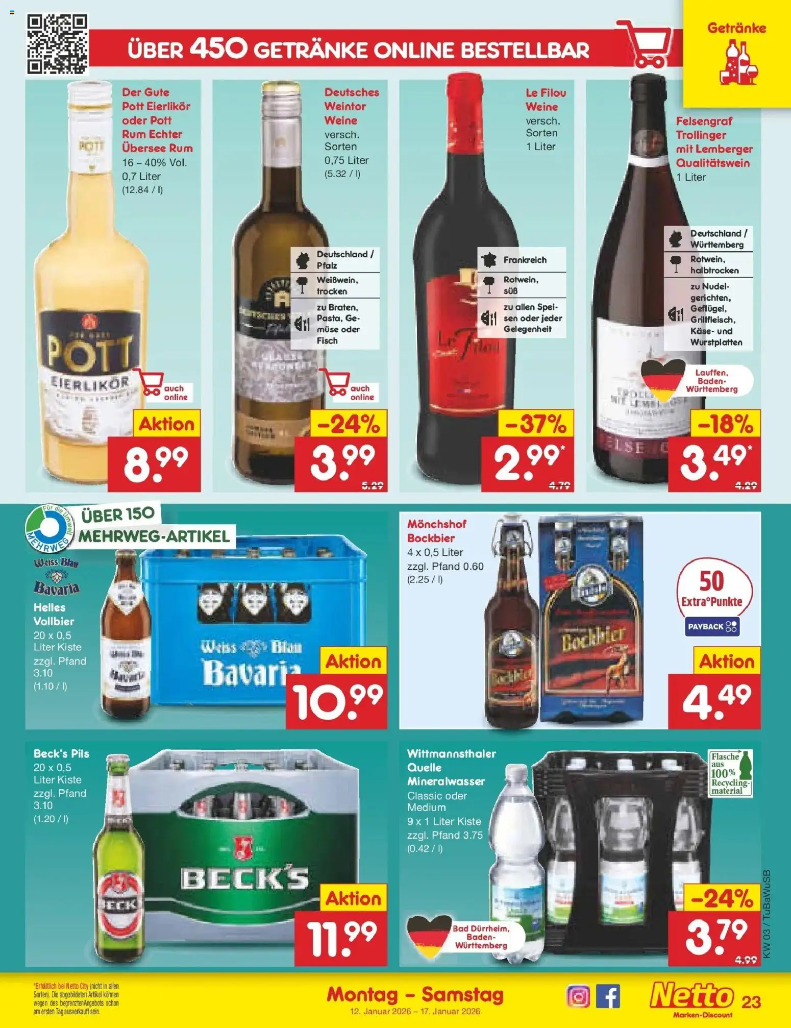 Netto Marken-Discount prospekt Lahr-Langenwinkel	 – gültig ab 12.01.2026 | Seite: 23 | Produkte: Monchshof, Le filou, Pils, Fisch