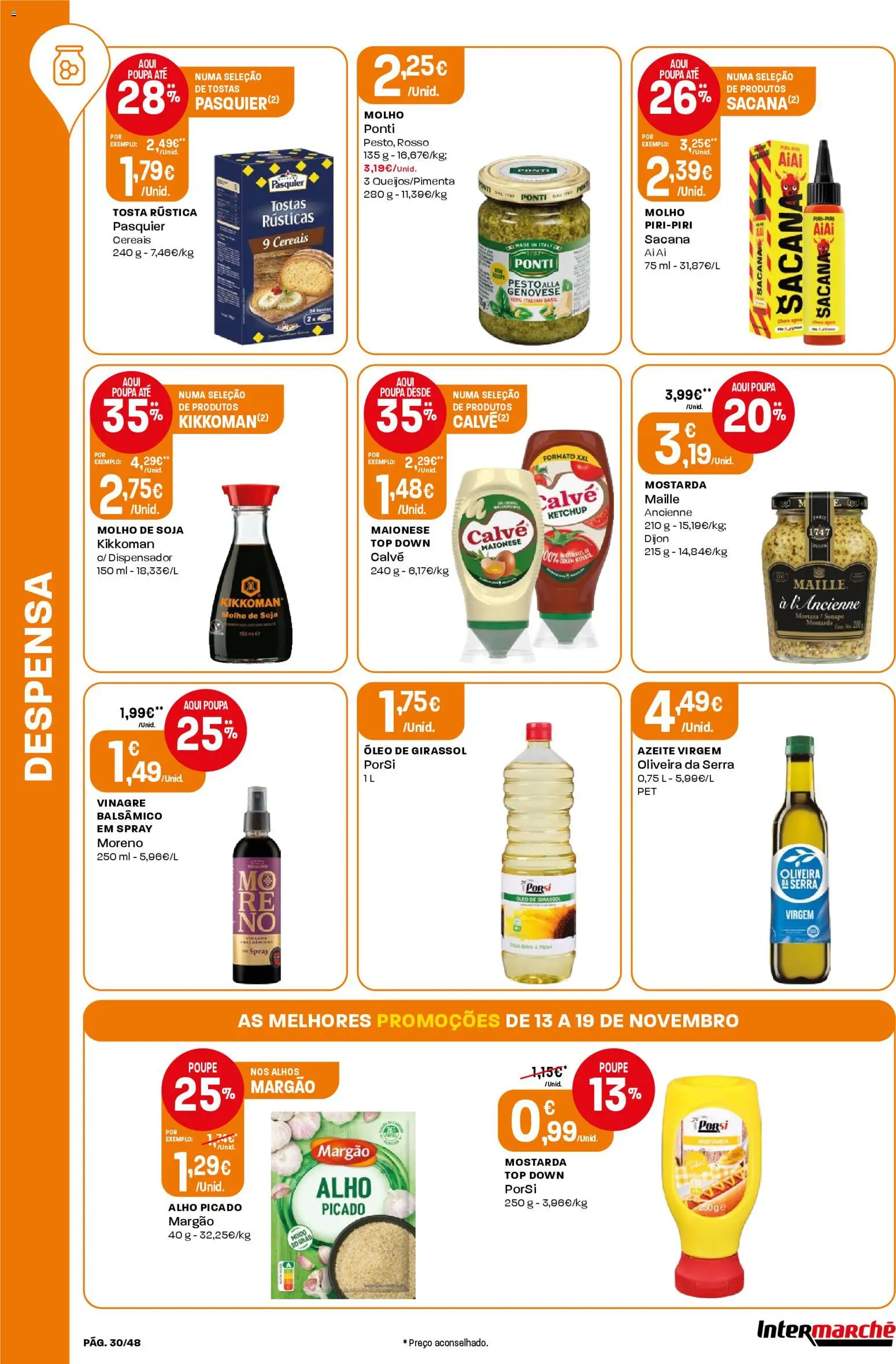 Intermarché folheto │ válido de 13.11.2025 | Página: 30 | Produtos: Vinagre balsâmico, Azeite, Tostas, Óleo