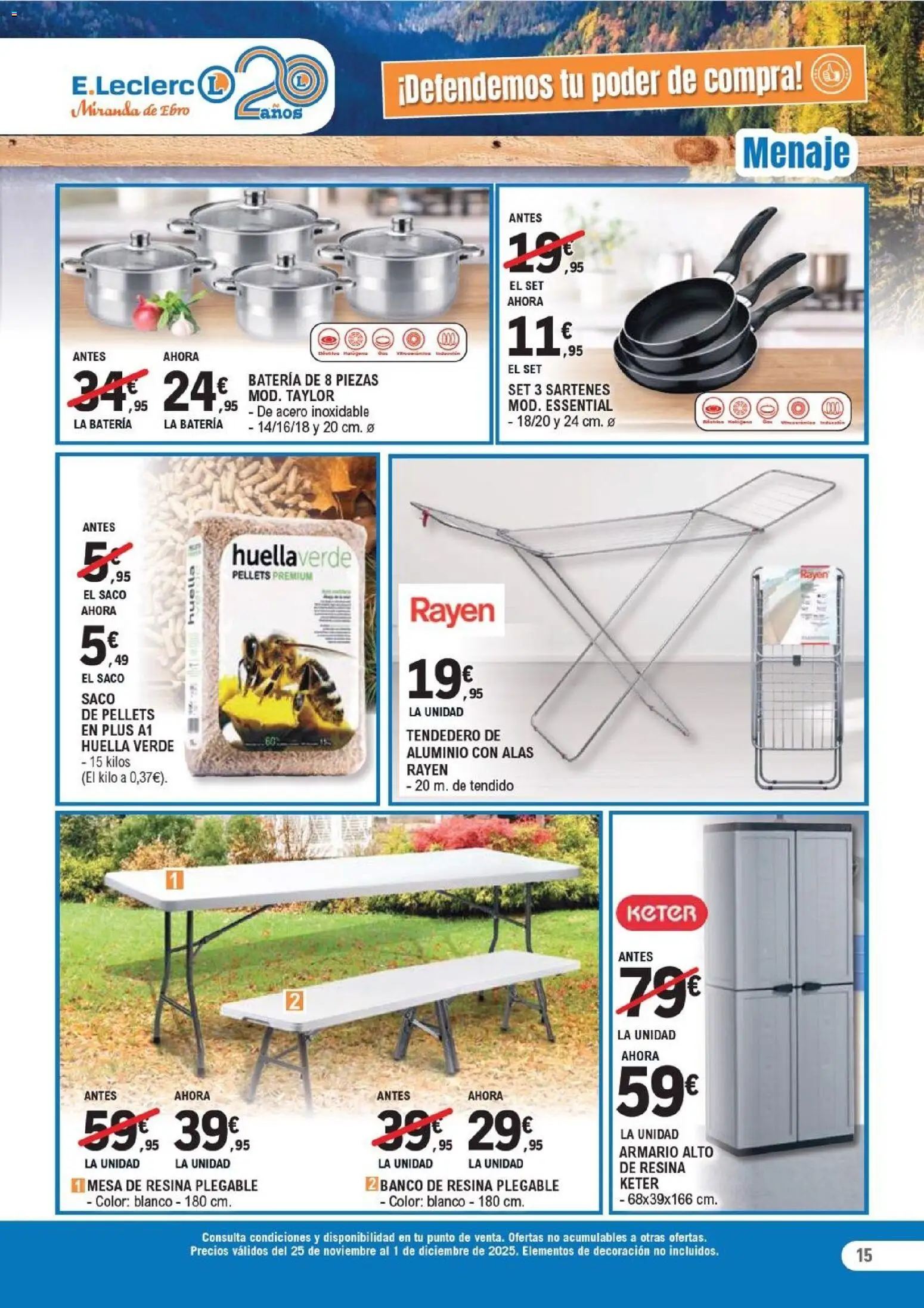 E.Leclerc Black Friday │ válido desde el 25.11.2025 | Página: 15 | Productos: Tendedero, Mesa, Armario, Batería